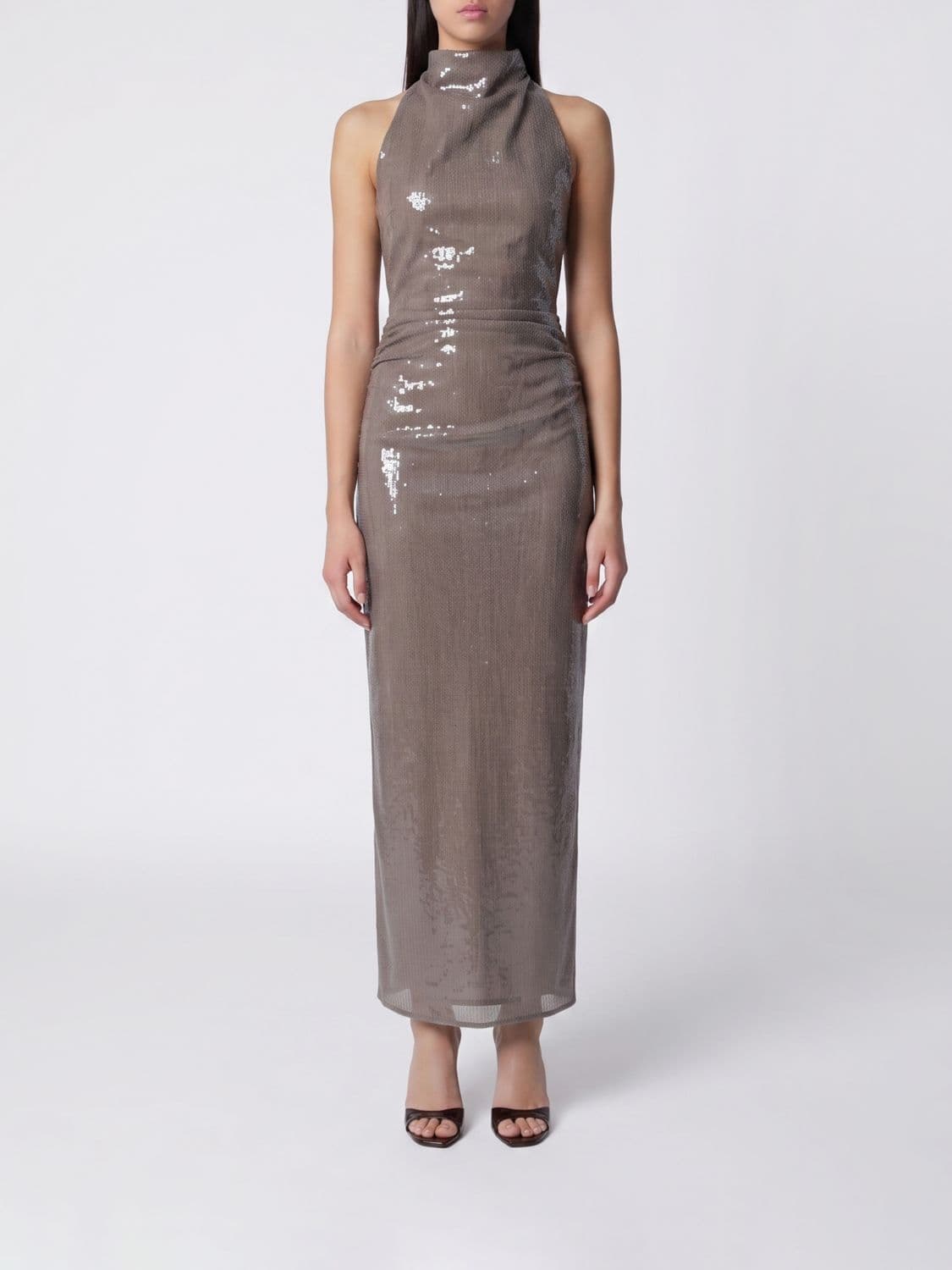 Rotate Long Sequin-Embellished Sheath Gown with Halter Neck · 38