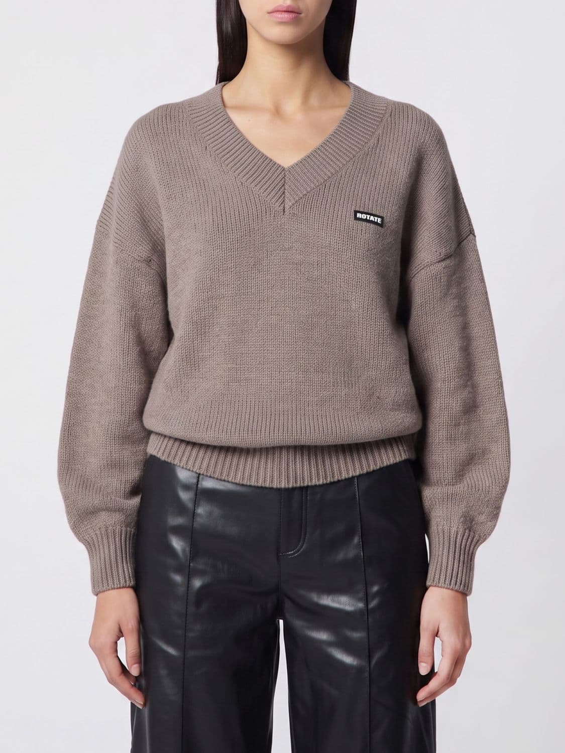Rotate Relaxed Fit V-Neck Wool and Cashmere Jumper with logo