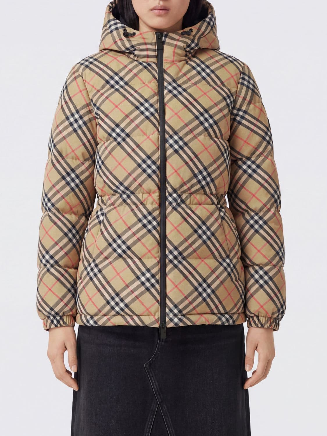 Burberry Hooded Short Quilted Puffer Jacket in check nylon