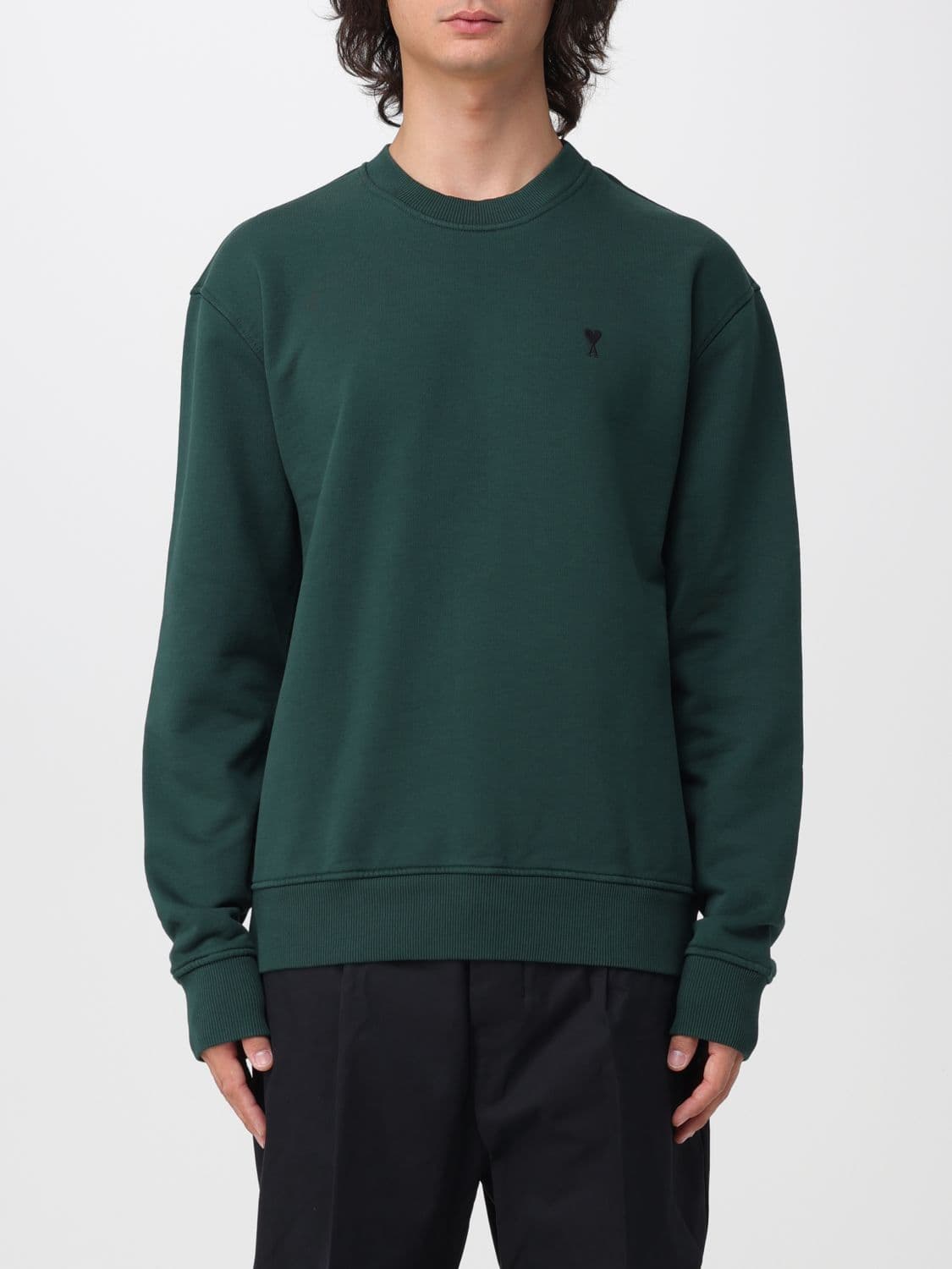 Ami Paris Crewneck Sweatshirt in Cotton with Embroidered Ami de Coeur Logo