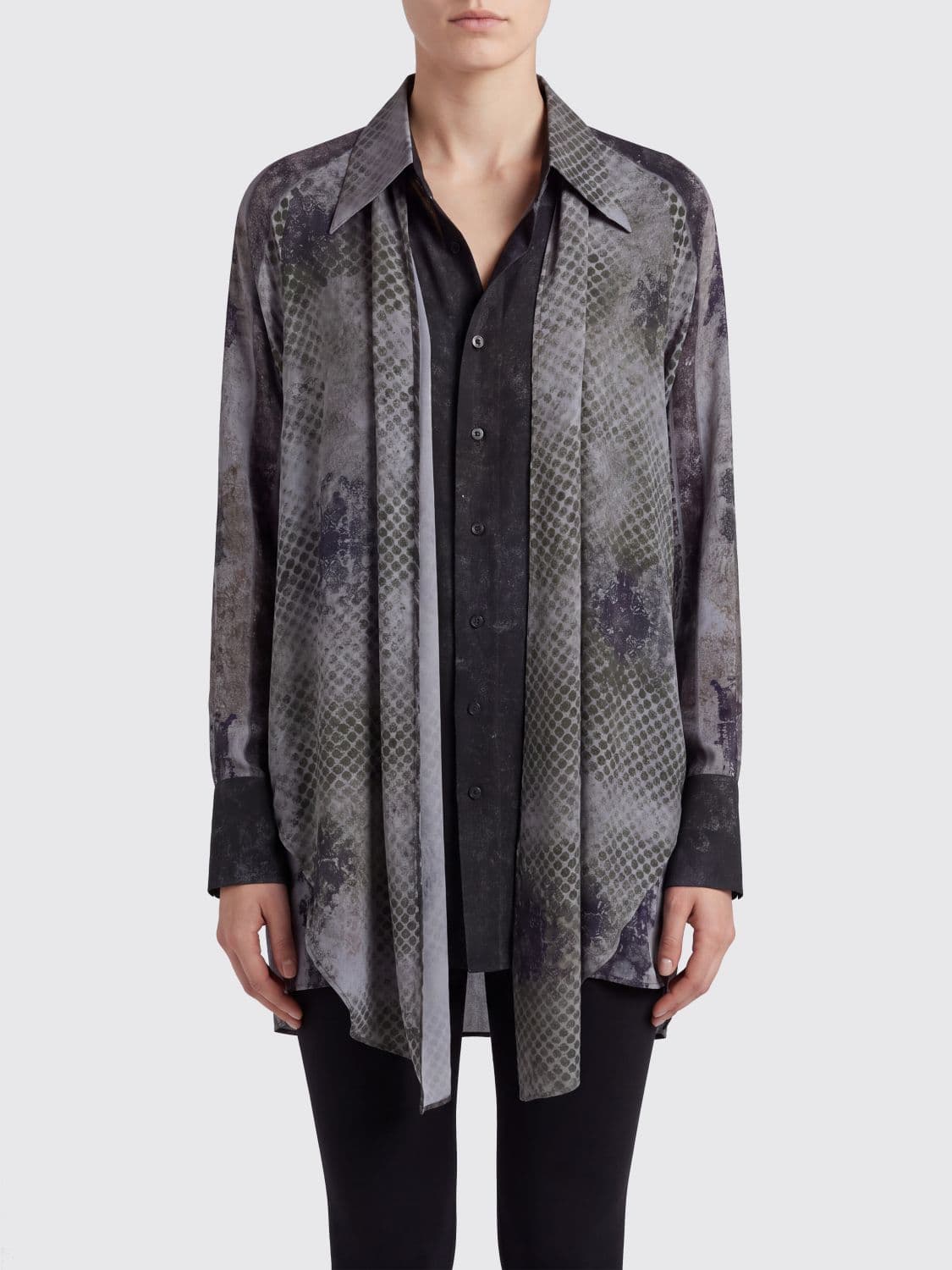 Ziggy Chen Relaxed Fit Asymmetrical Printed Silk Shirt