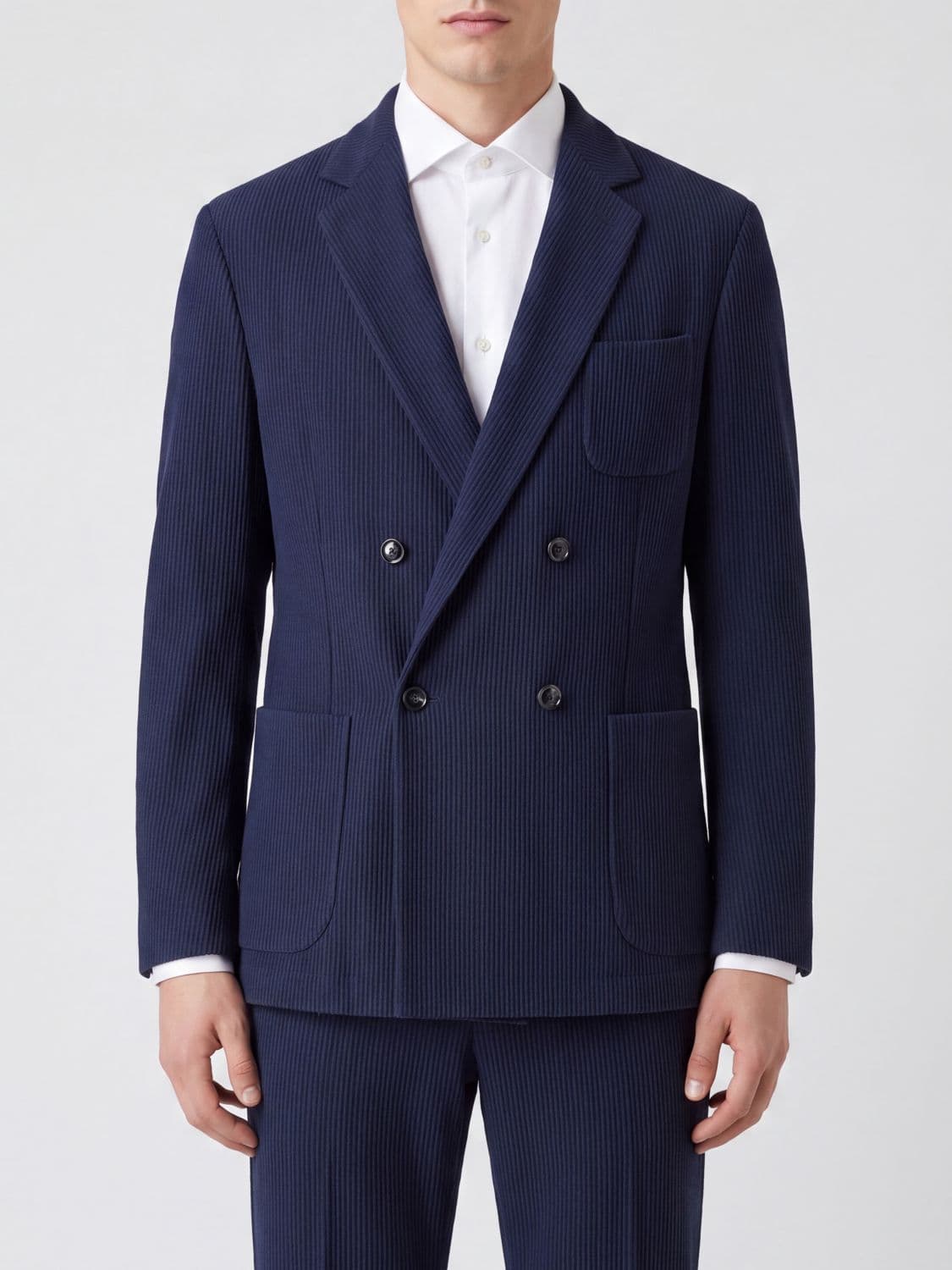 Giorgio Armani Double-Breasted Viscose Blend Blazer with Patch Pockets