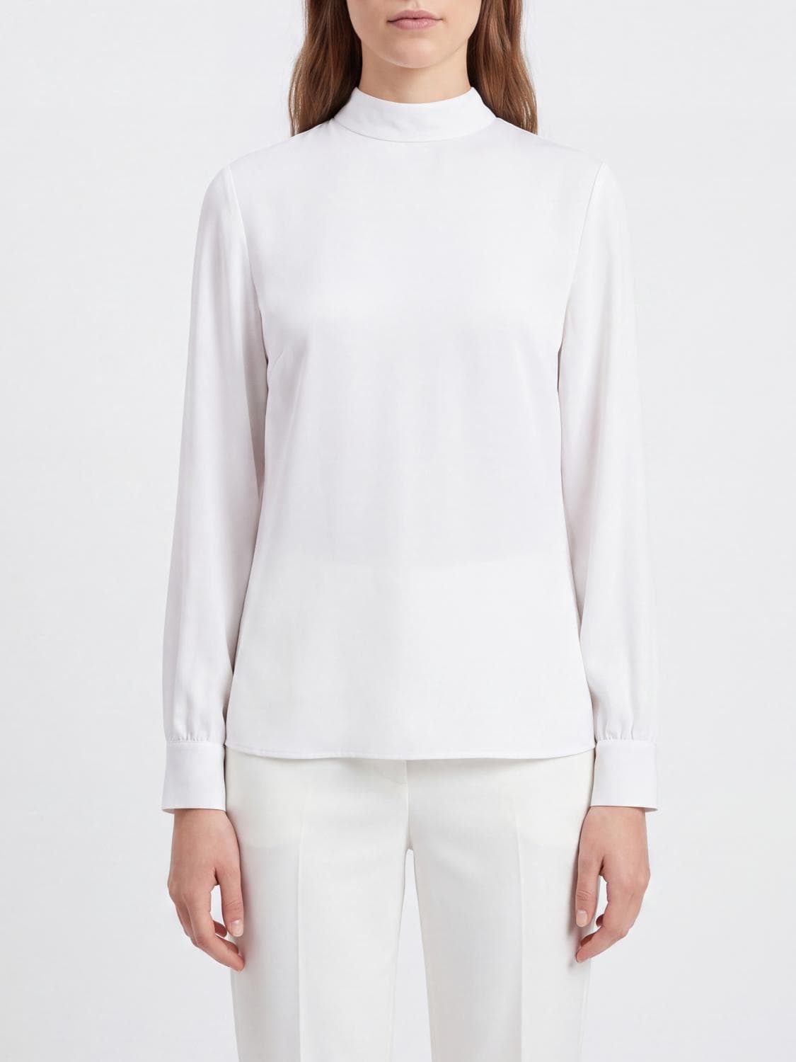 Giorgio Armani High-Neck Silk Blouse with Tie Closure
