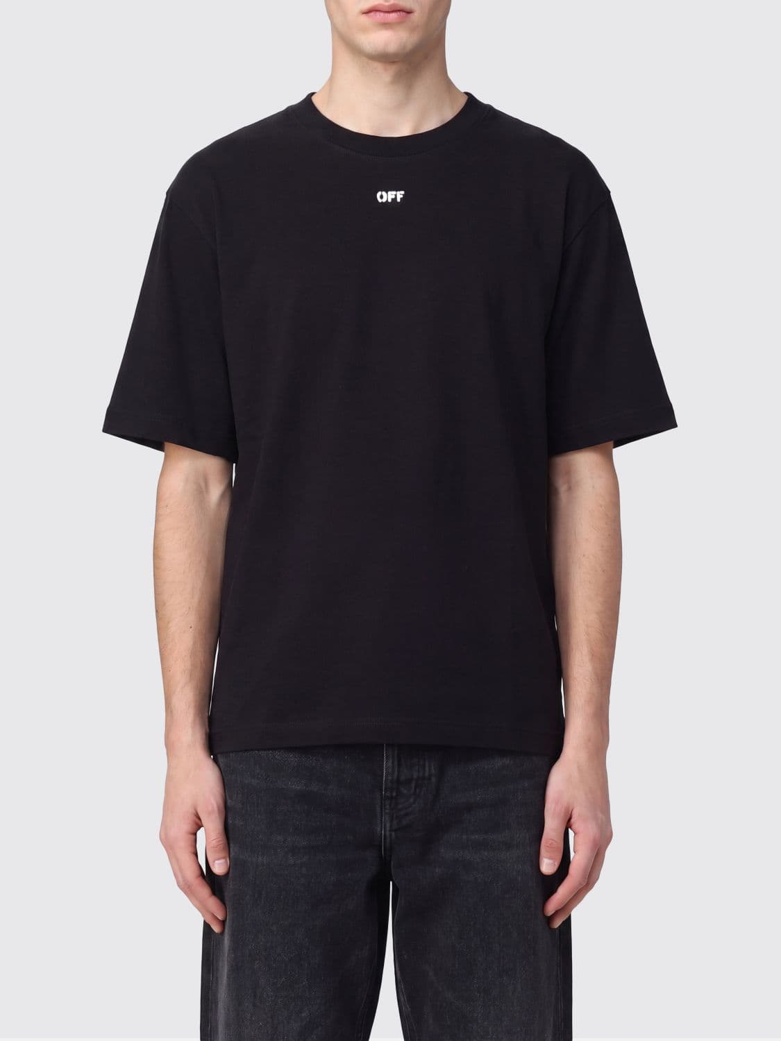 Off-White Cotton T-Shirt with Contrasting Arrow Logo on the Back