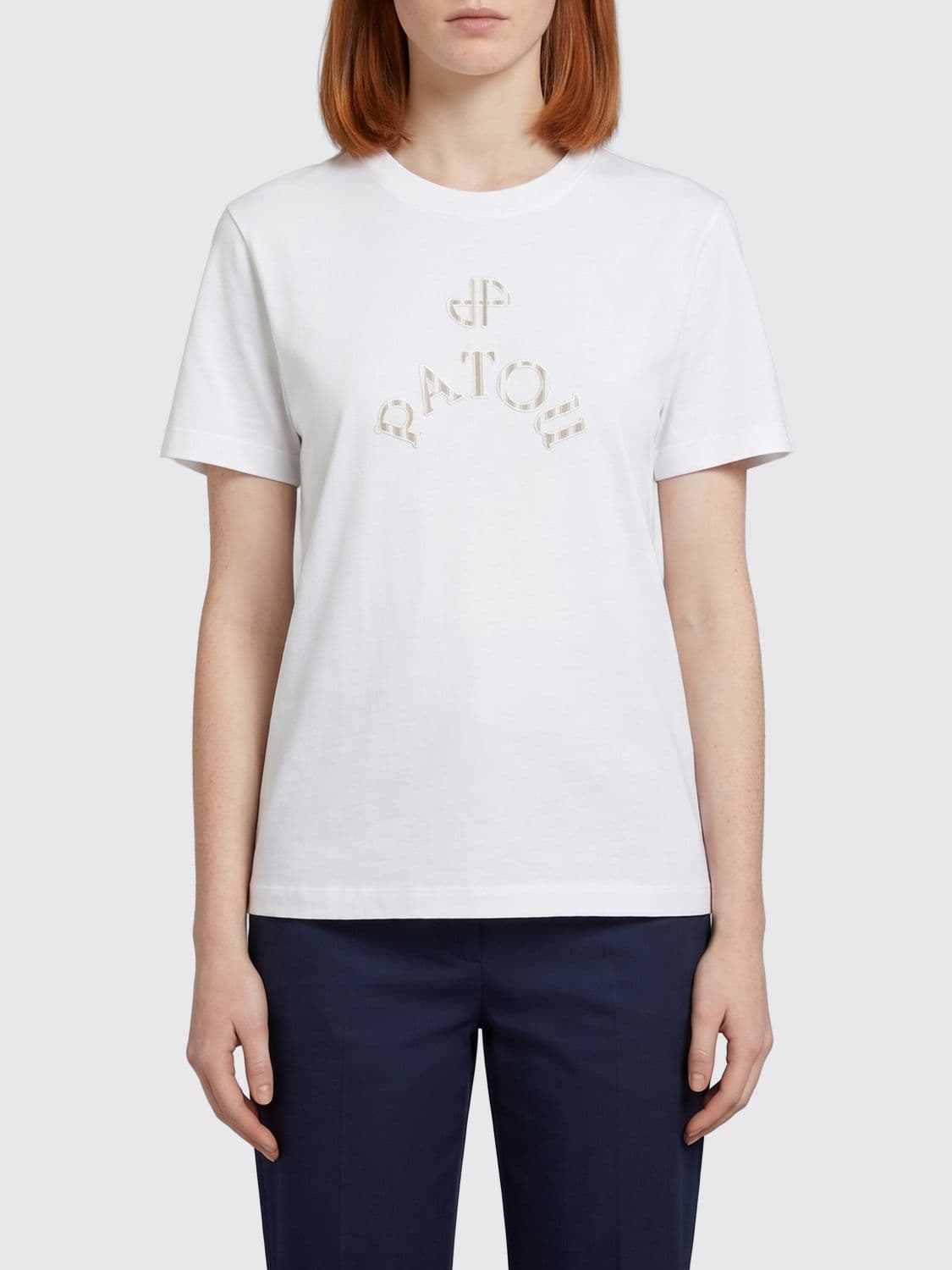 Patou Cotton T-Shirt with Contrasting Logo and Crew Neck