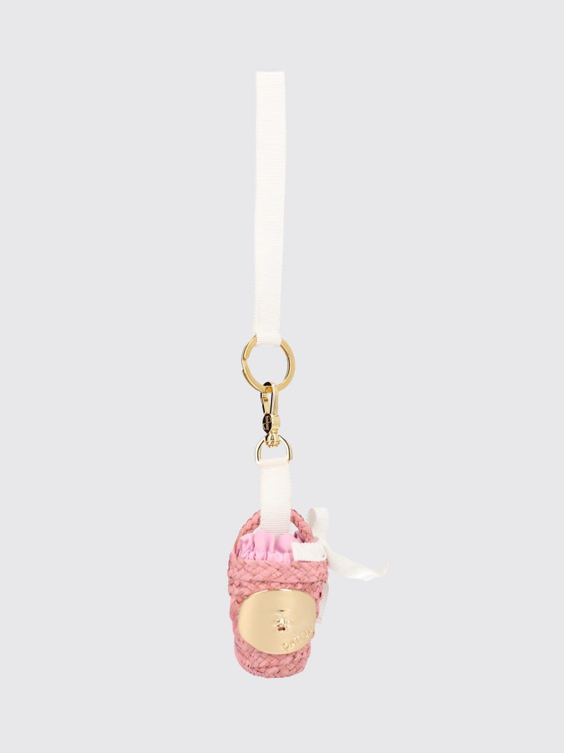Patou Raffia and Leather Keyring with Contrasting Logo · OS