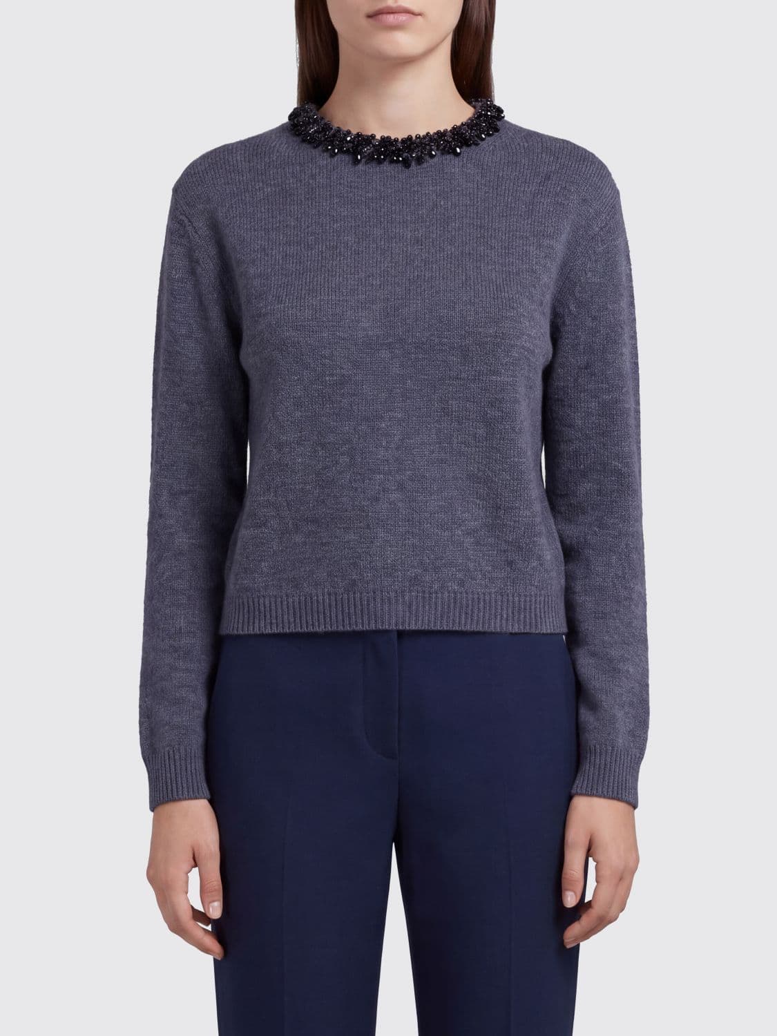 Semicouture Crystal-Embellished Crewneck Jumper in Wool and Cashmere