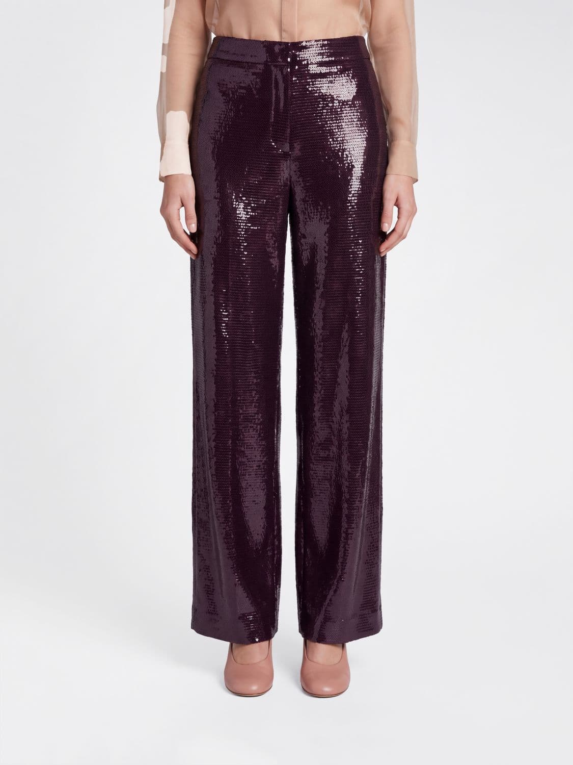 Alberta Ferretti High-Waisted Palazzo Trousers with Rhinestone Details