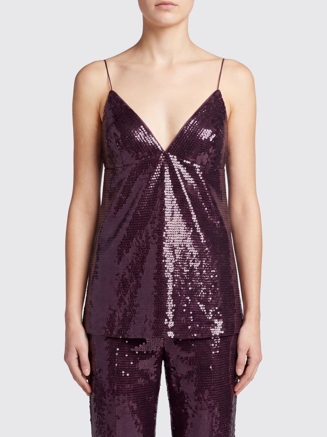 Alberta Ferretti Slim Fit V-Neck Evening Top with all-over sequins