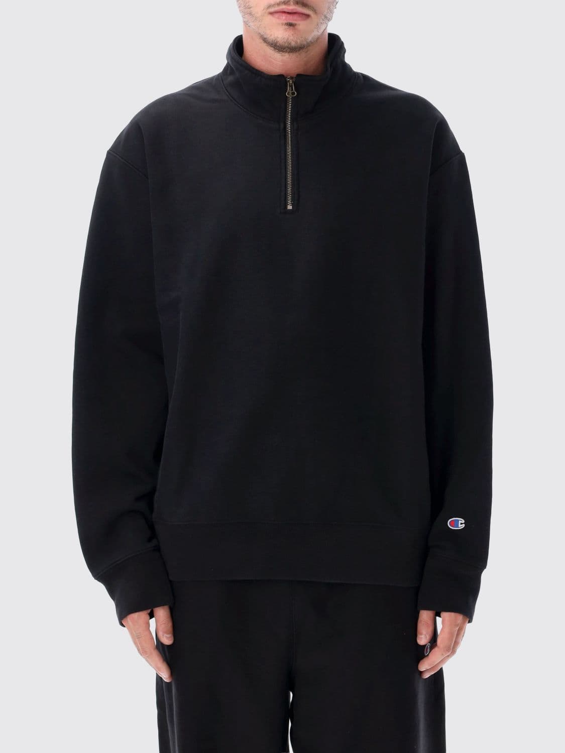 Champion High-Neck Half-Zip Cotton Blend Sweatshirt