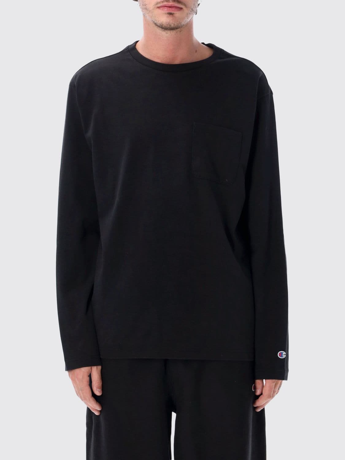 Champion Long-Sleeved Cotton T-Shirt with Patch Pocket