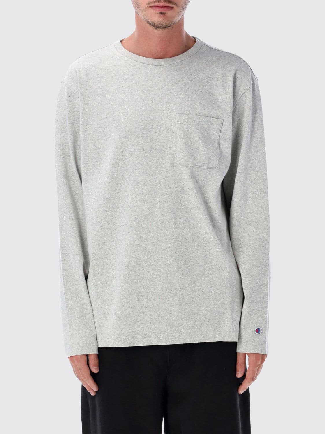 Champion Long-Sleeved Cotton T-Shirt with Patch Pocket