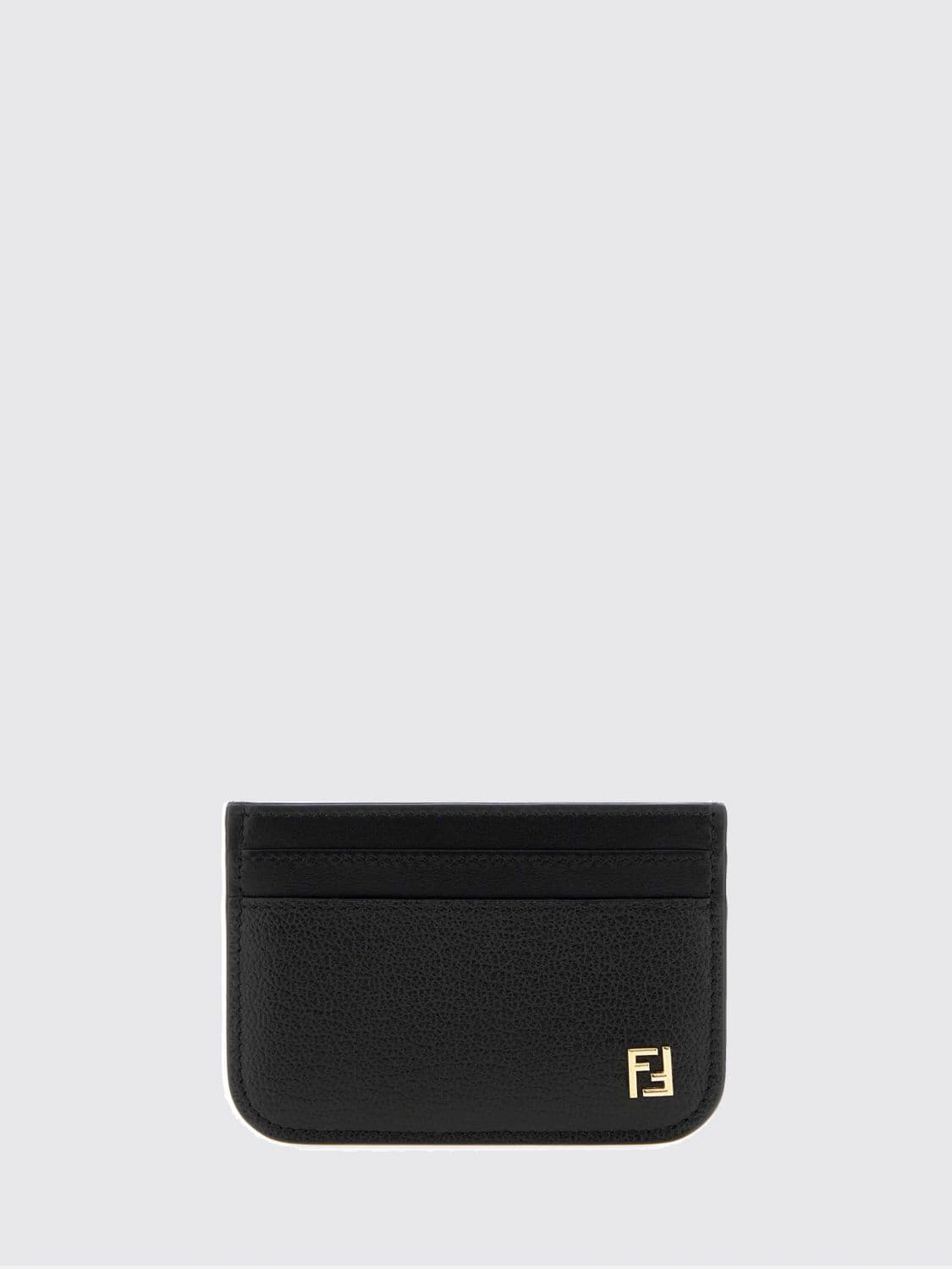 Fendi Calfskin Leather Card Holder with Gold-Tone FF Logo