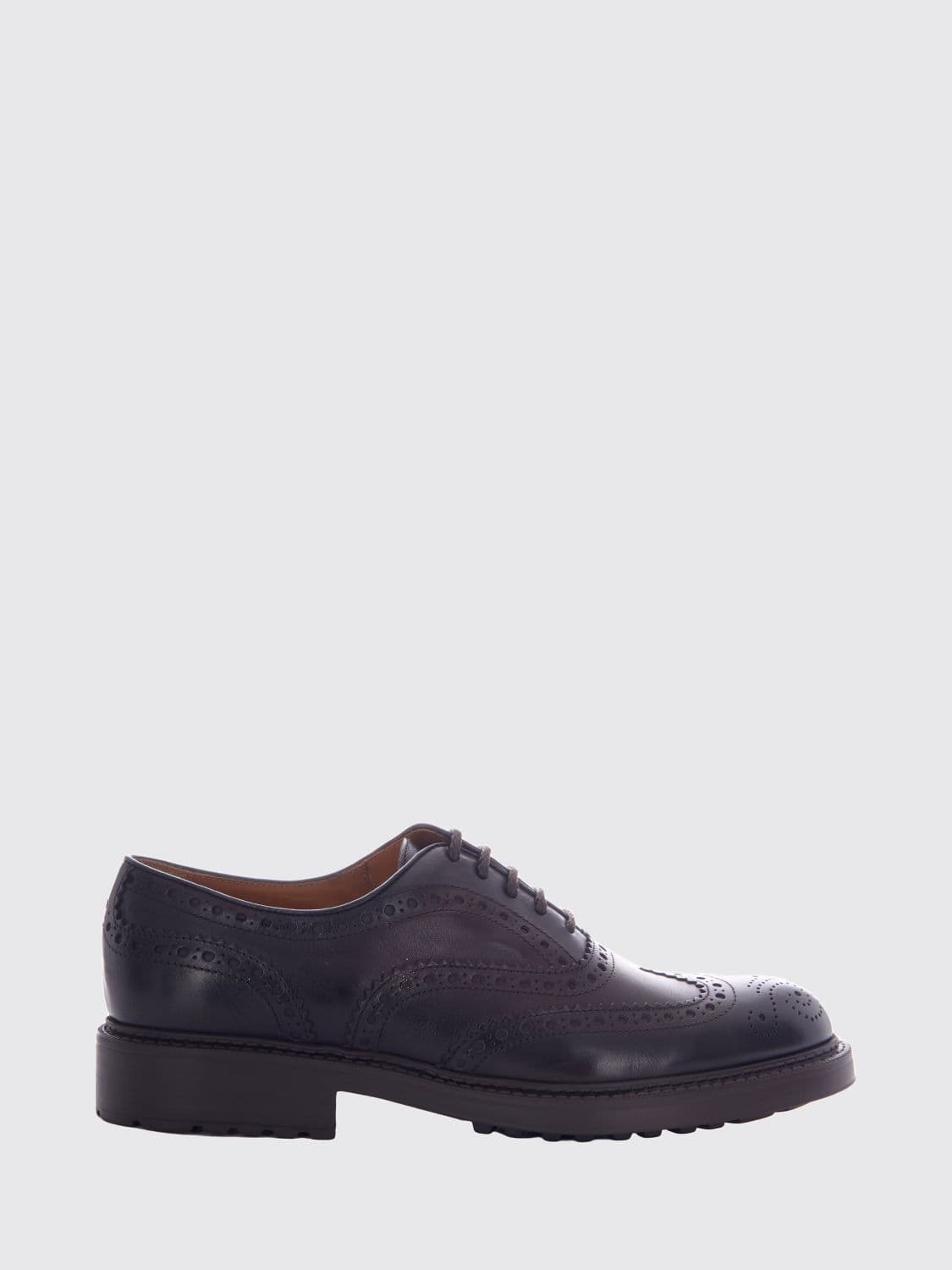 Doucal's Smooth Calfskin Brogue Derby Shoes with Rubber Sole