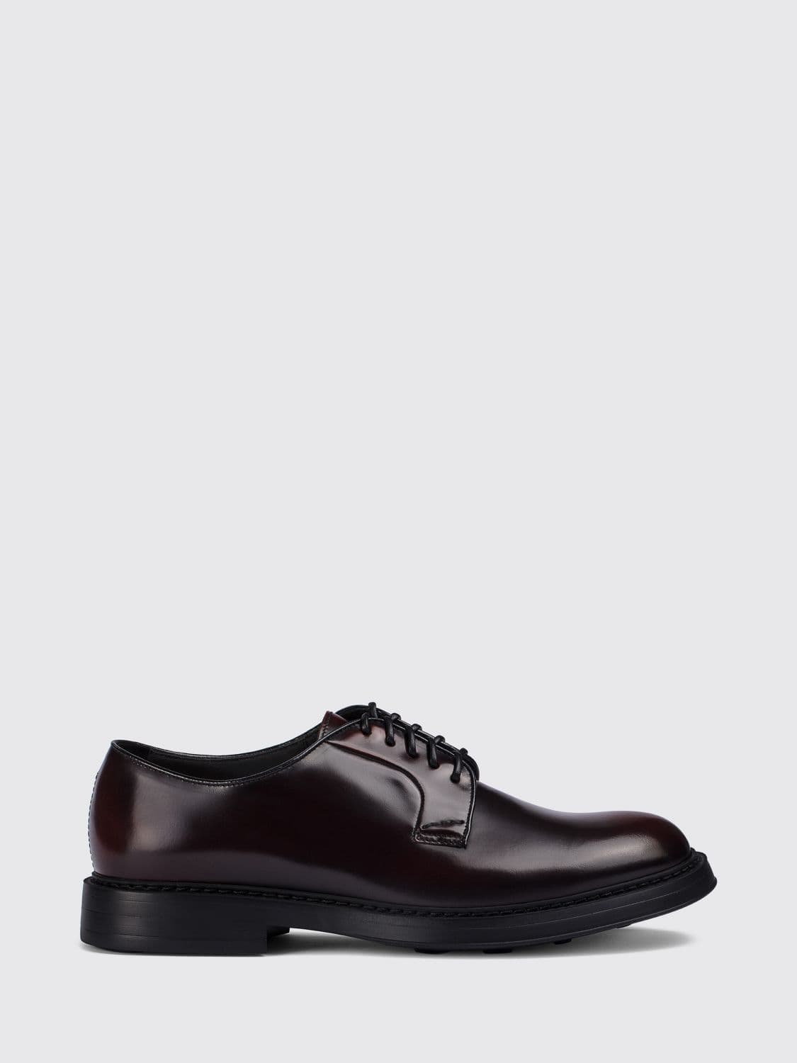 Doucal's Wine-Coloured Brushed Calfskin Derby Shoes with Rubber Sole