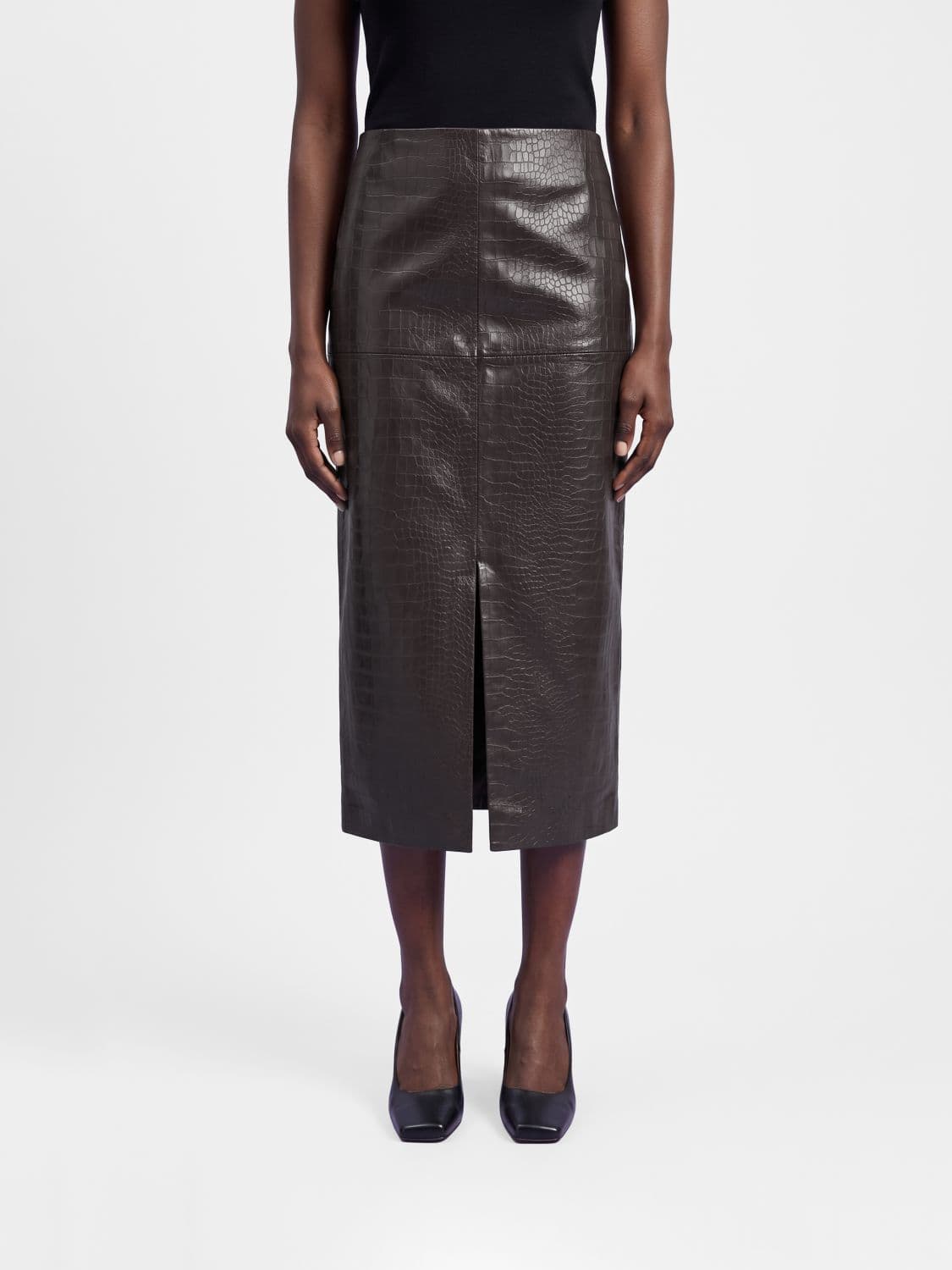 Federica Tosi High-Waisted Croc-Effect Lambskin Pencil Mini Skirt