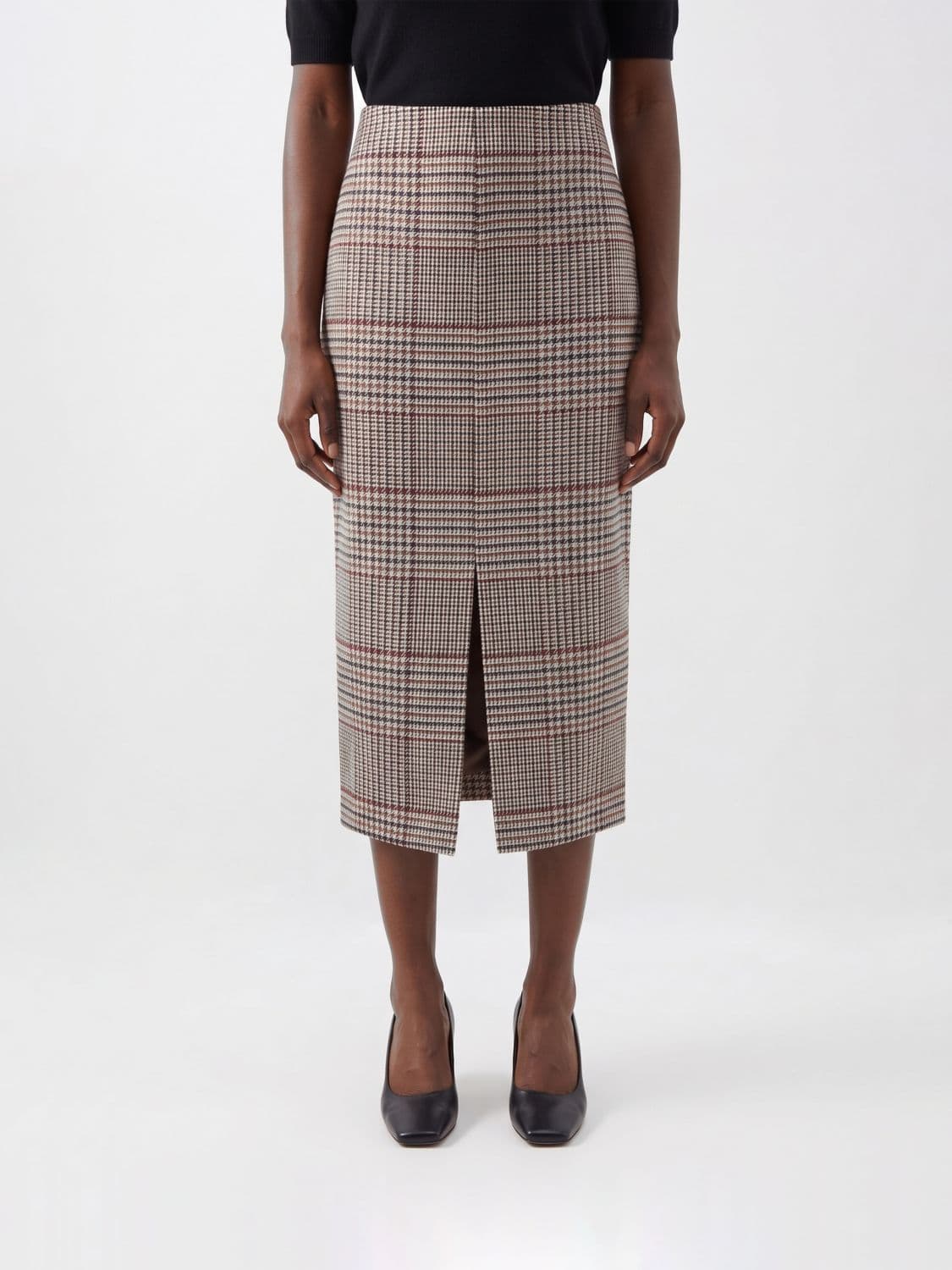 Federica Tosi Prince of Wales Check Wool-Blend Midi Pencil Skirt