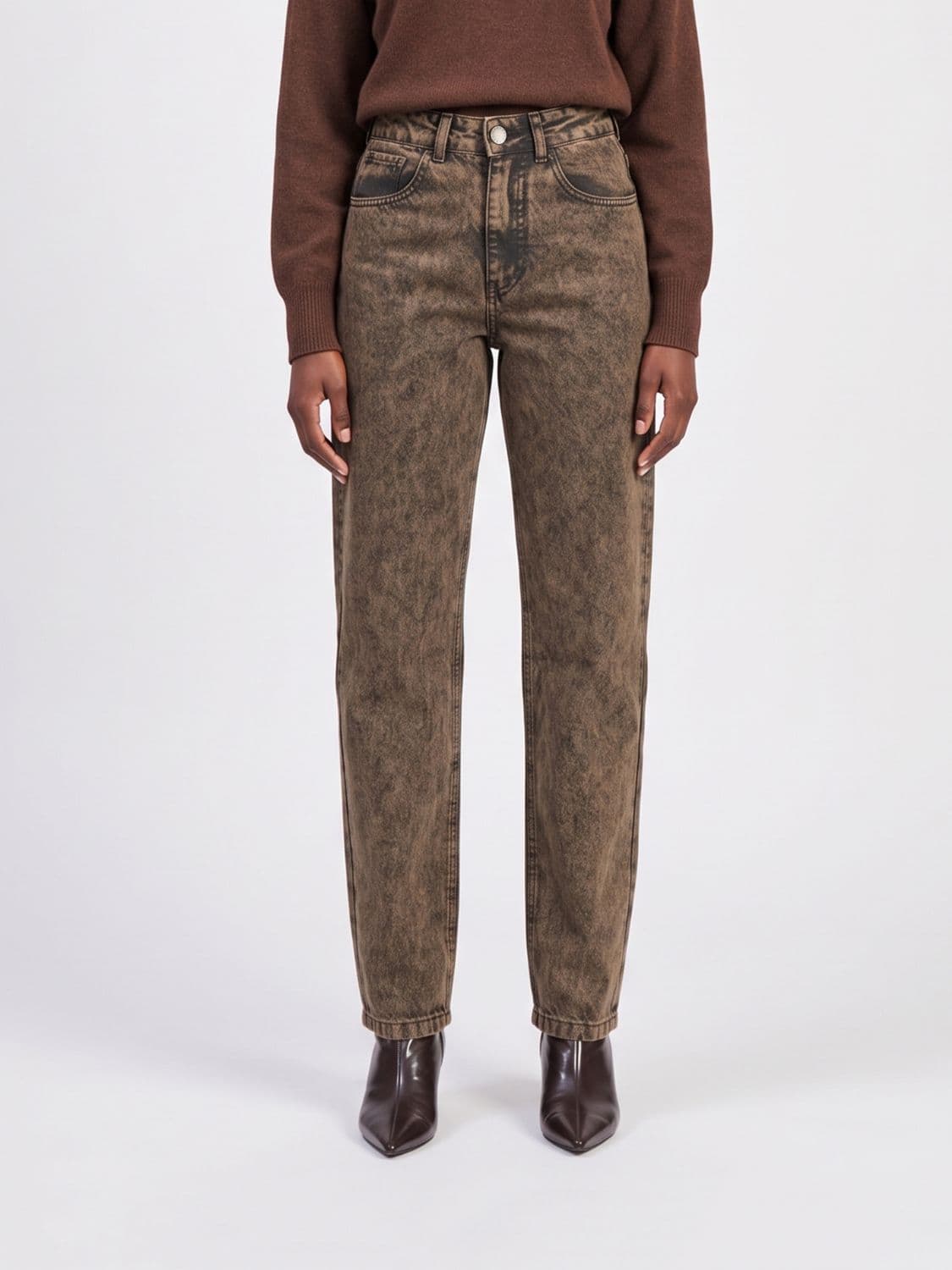 Federica Tosi High-Waisted Straight-Leg Jeans in Crinkled-Effect Denim