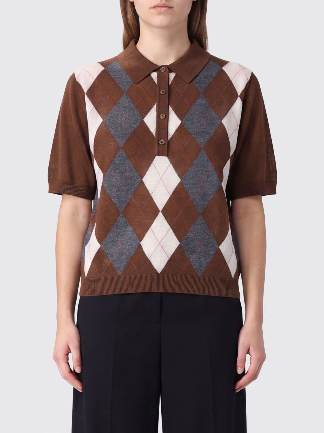 Semicouture Argyle Virgin Wool Knit Polo Shirt