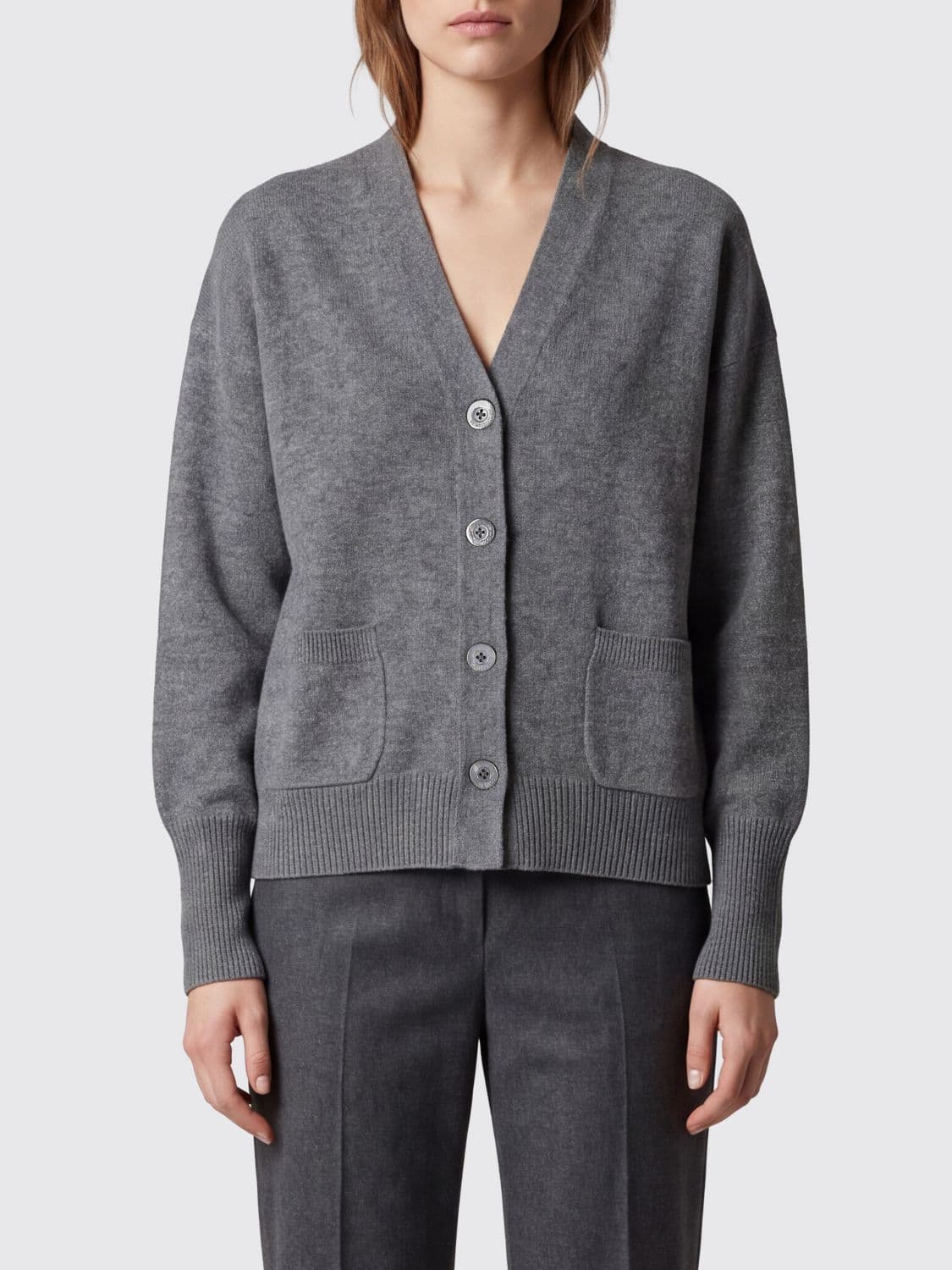 Semicouture Esther Wool Cardigan with V-Neck and Patch Pockets