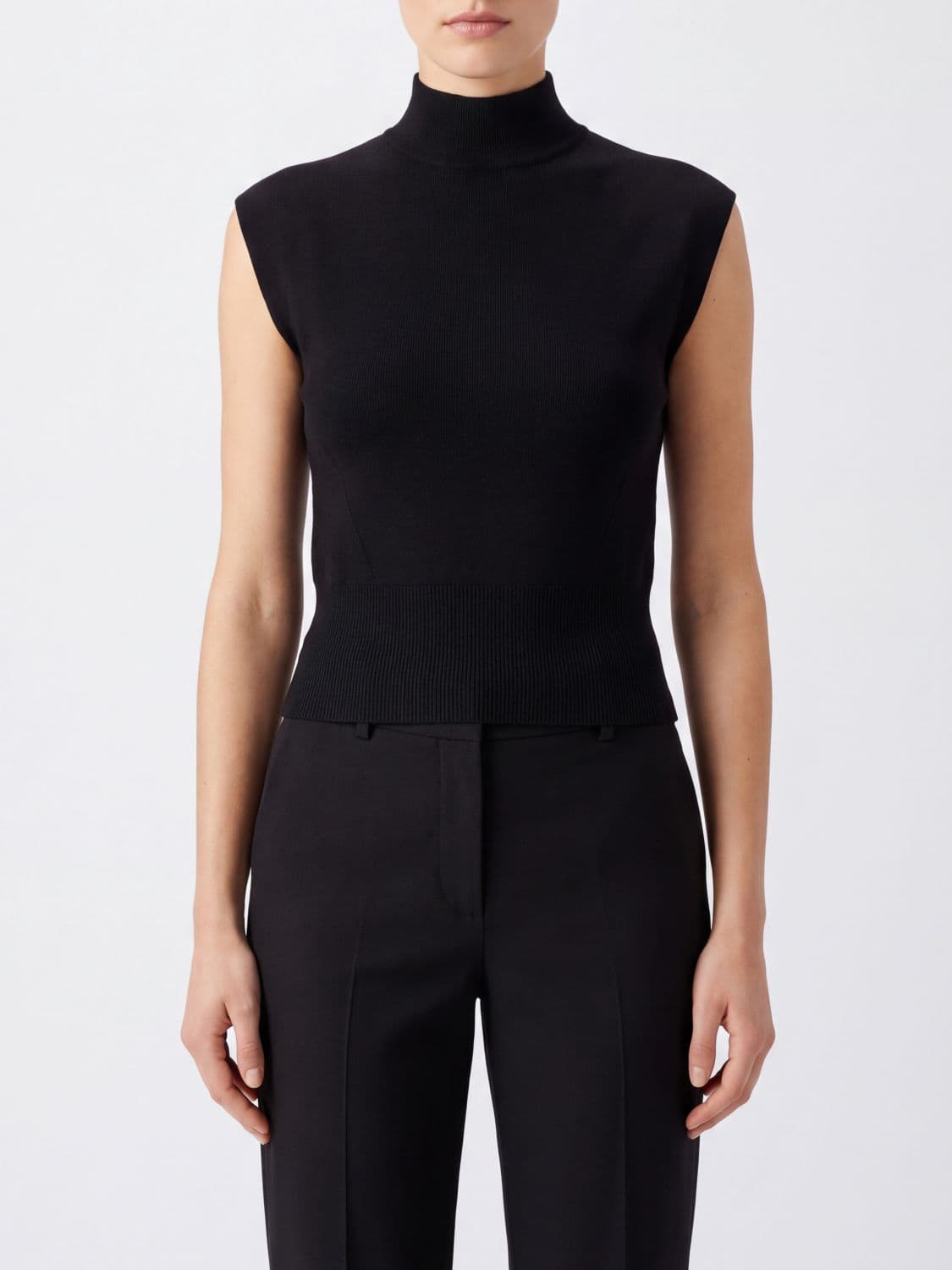 Semicouture Slim Fit Wool and Cashmere Blend Sleeveless Mock Neck Top