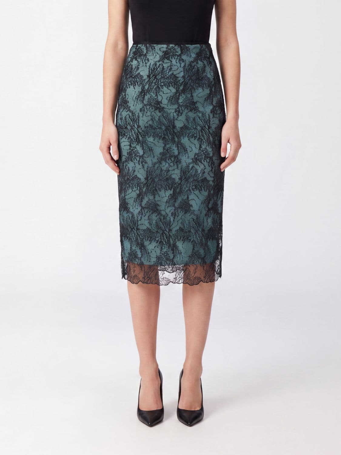 Semicouture Camilla High-Waisted Lace Pencil Skirt with Sequins