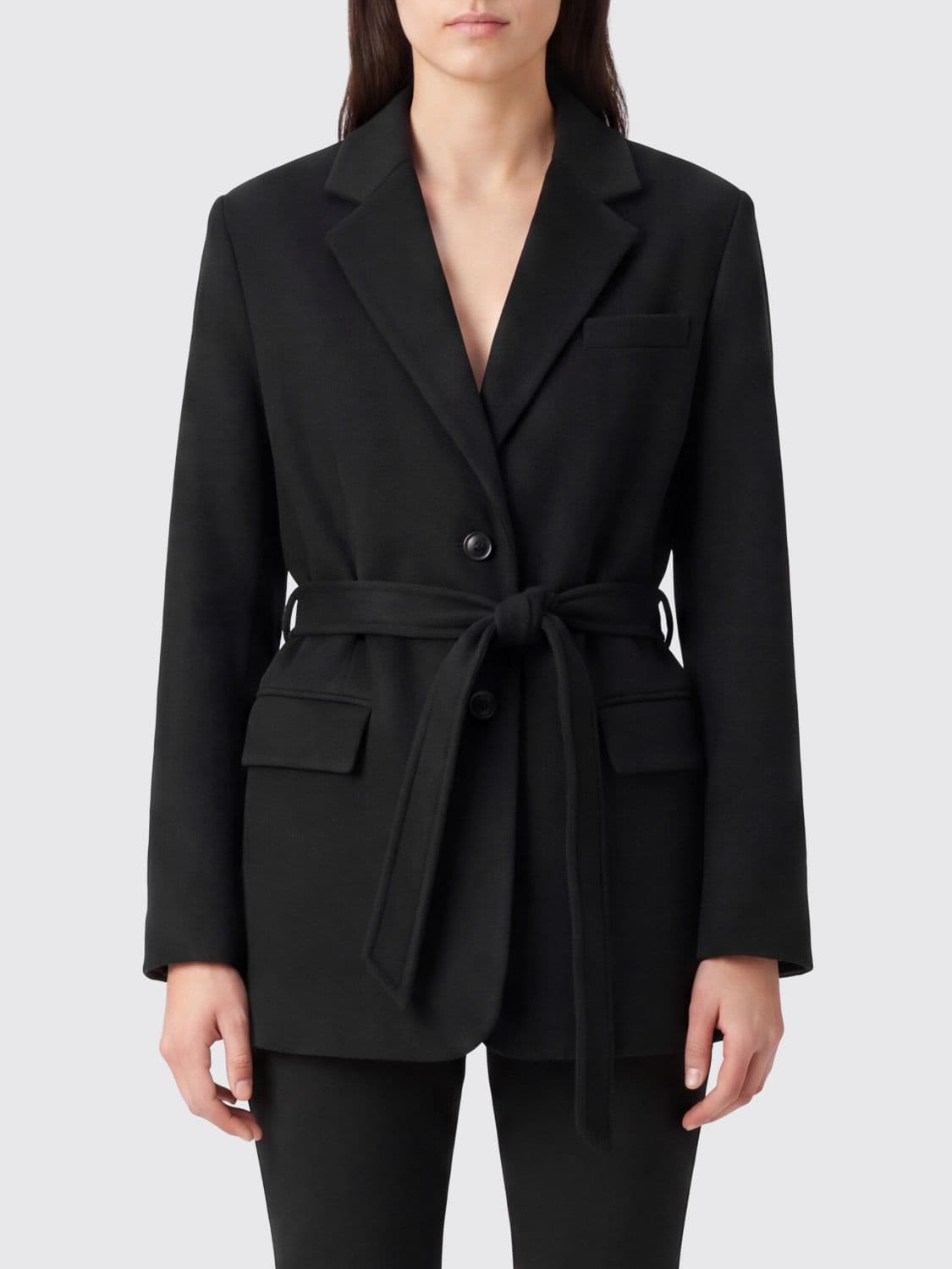Semicouture Single-Breasted Short Wool Coat with Waist Belt
