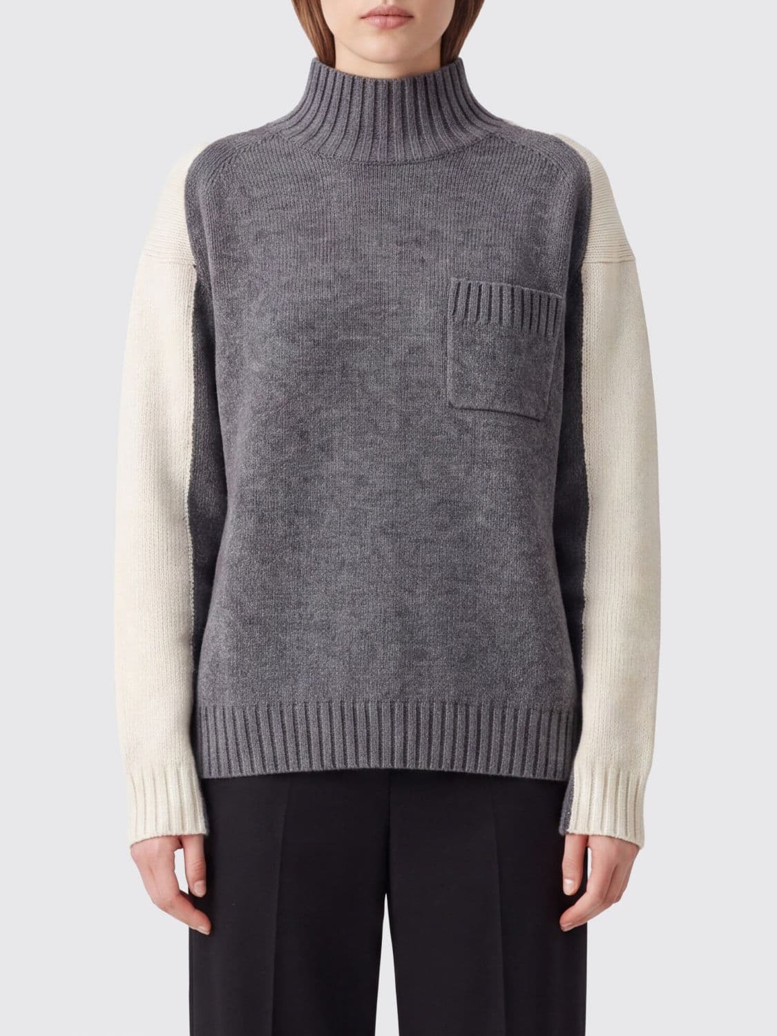 Semicouture Bicolour Relaxed Fit Wool and Cashmere Turtleneck Jumper
