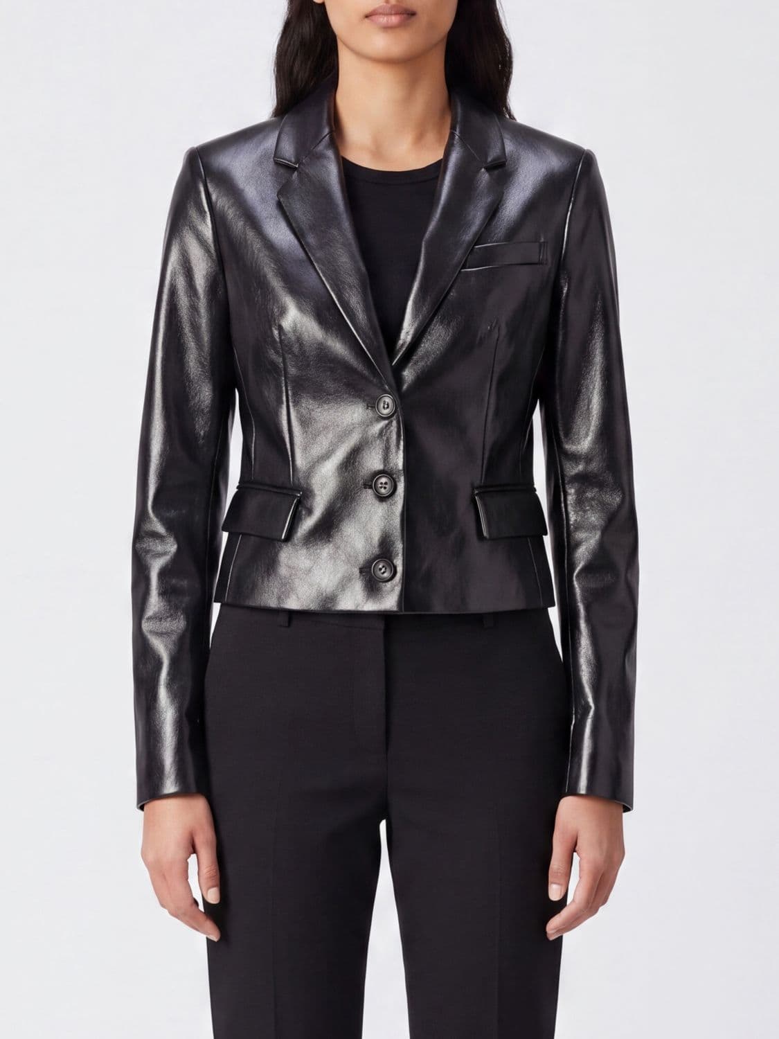 The Andamane Slim Fit Single-Breasted Faux Leather Blazer