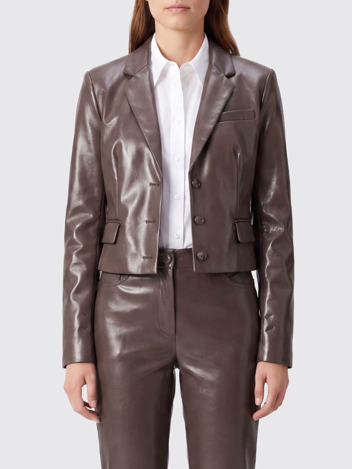 The Andamane Slim Fit Single-Breasted Faux Leather Blazer