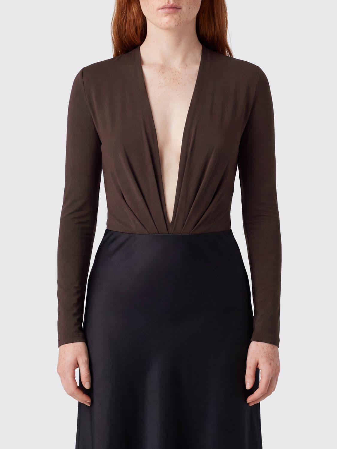 The Andamane Deep V-Neck Stretch-Viscose Bodysuit with Long Sleeves