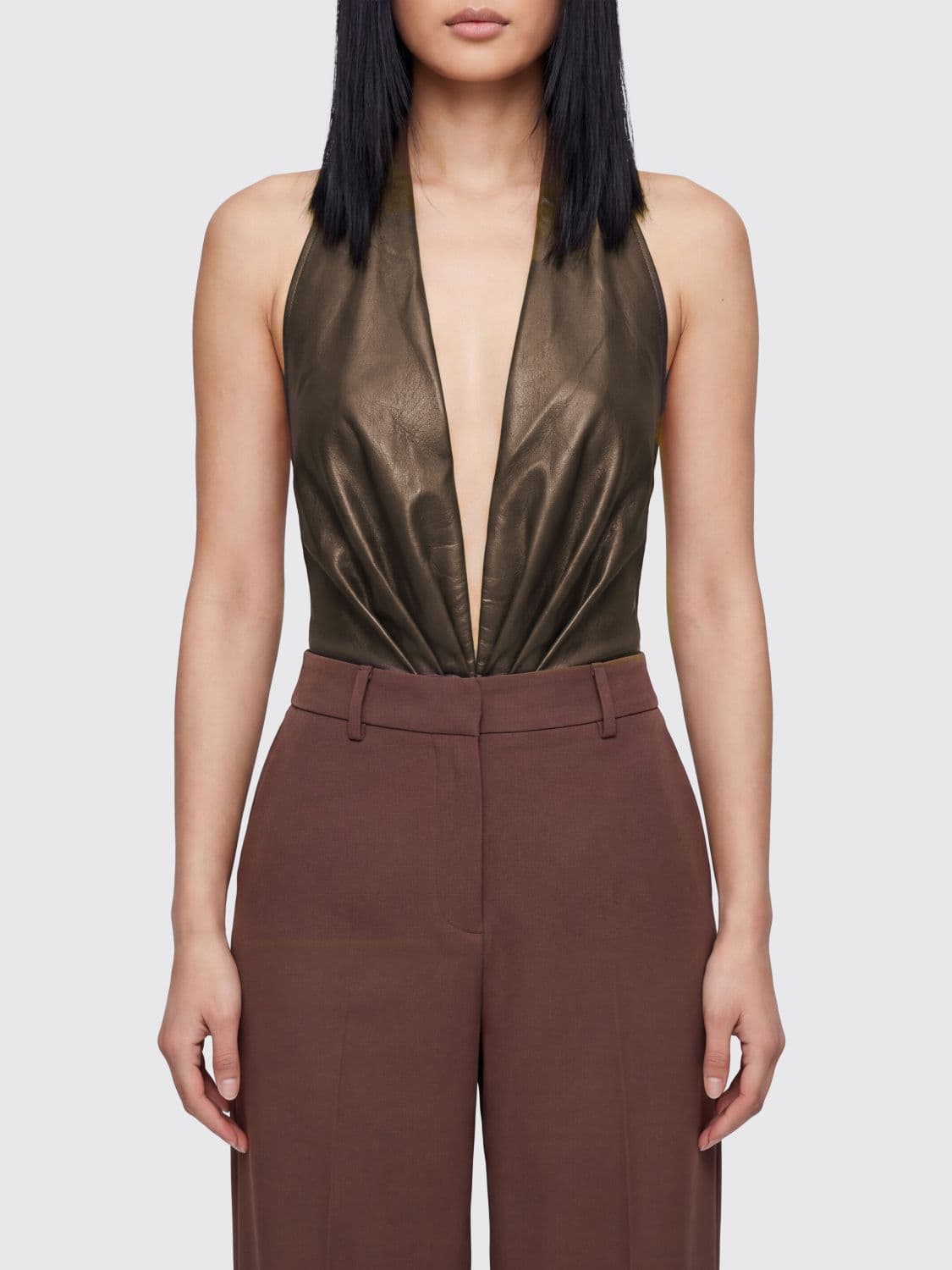 The Andamane Slim Fit Off-The-Shoulder Top in Faux Leather