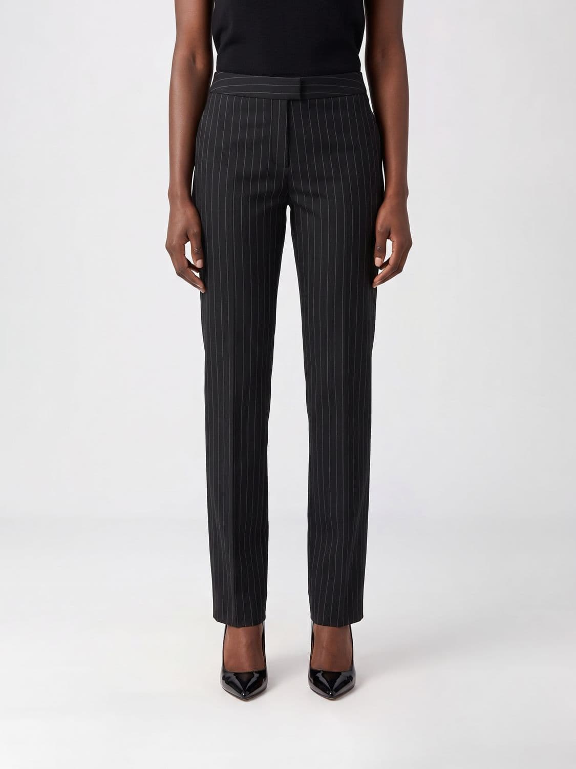 The Andamane Pinstriped Skinny Trousers in a Wool and Cotton Blend