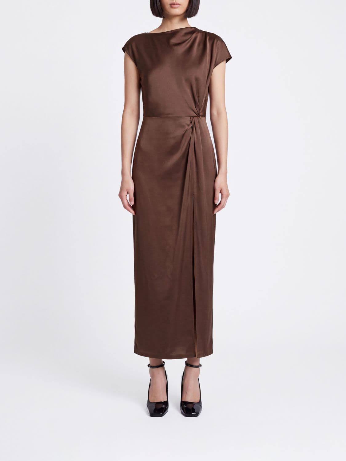 Federica Tosi Draped Asymmetric Satin Midi Evening Dress