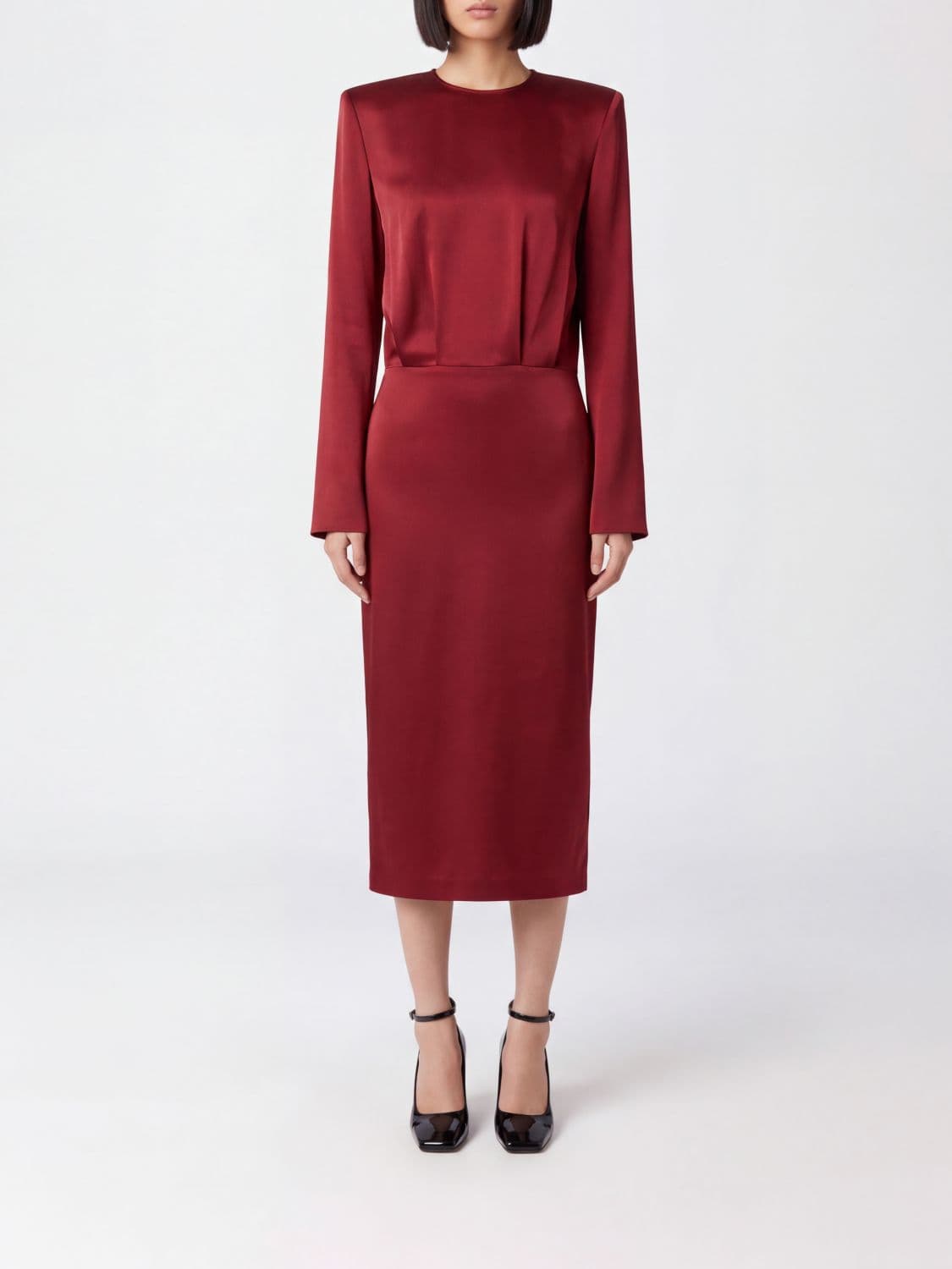 Federica Tosi Long-Sleeved Satin Midi Sheath Dress