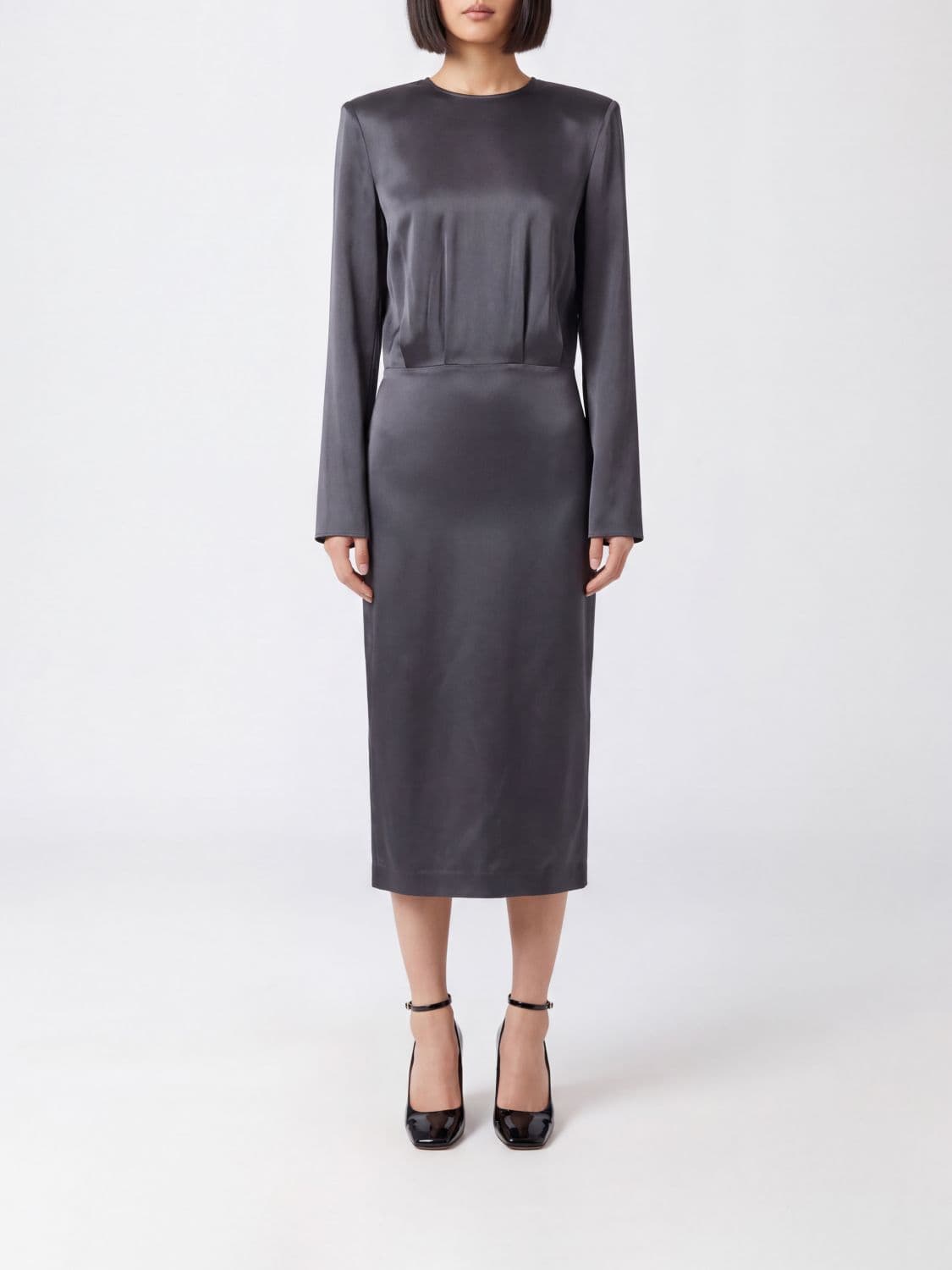 Federica Tosi Long-Sleeved Satin Midi Sheath Dress