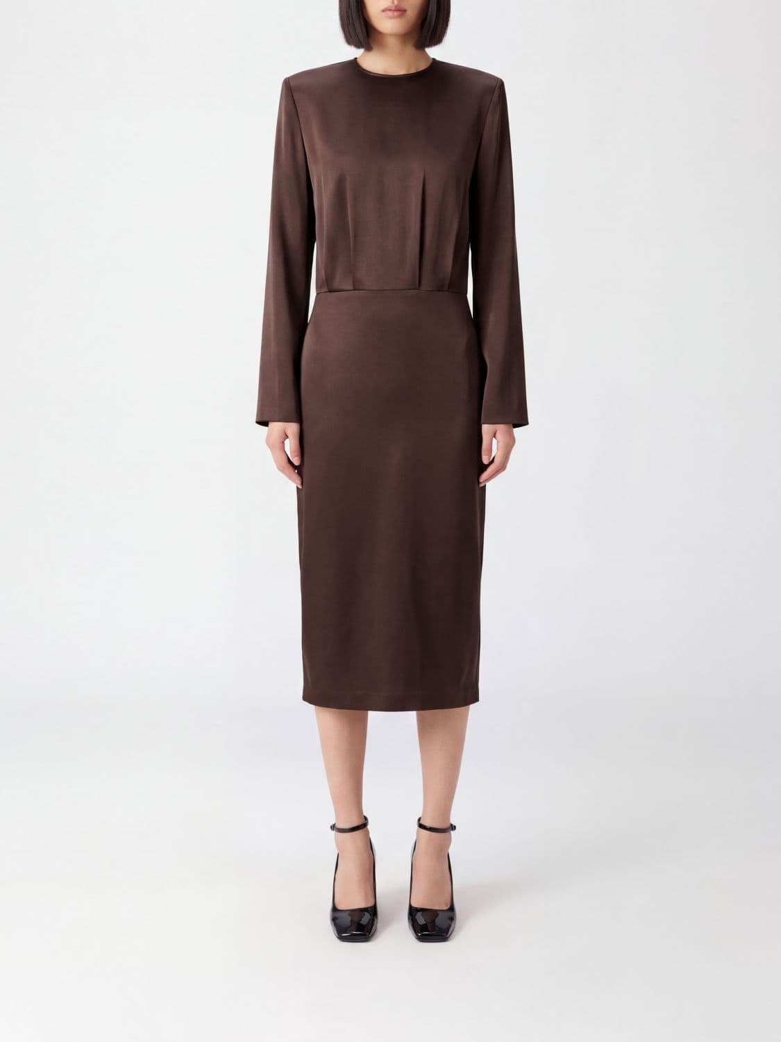 Federica Tosi Long-Sleeved Satin Midi Sheath Dress