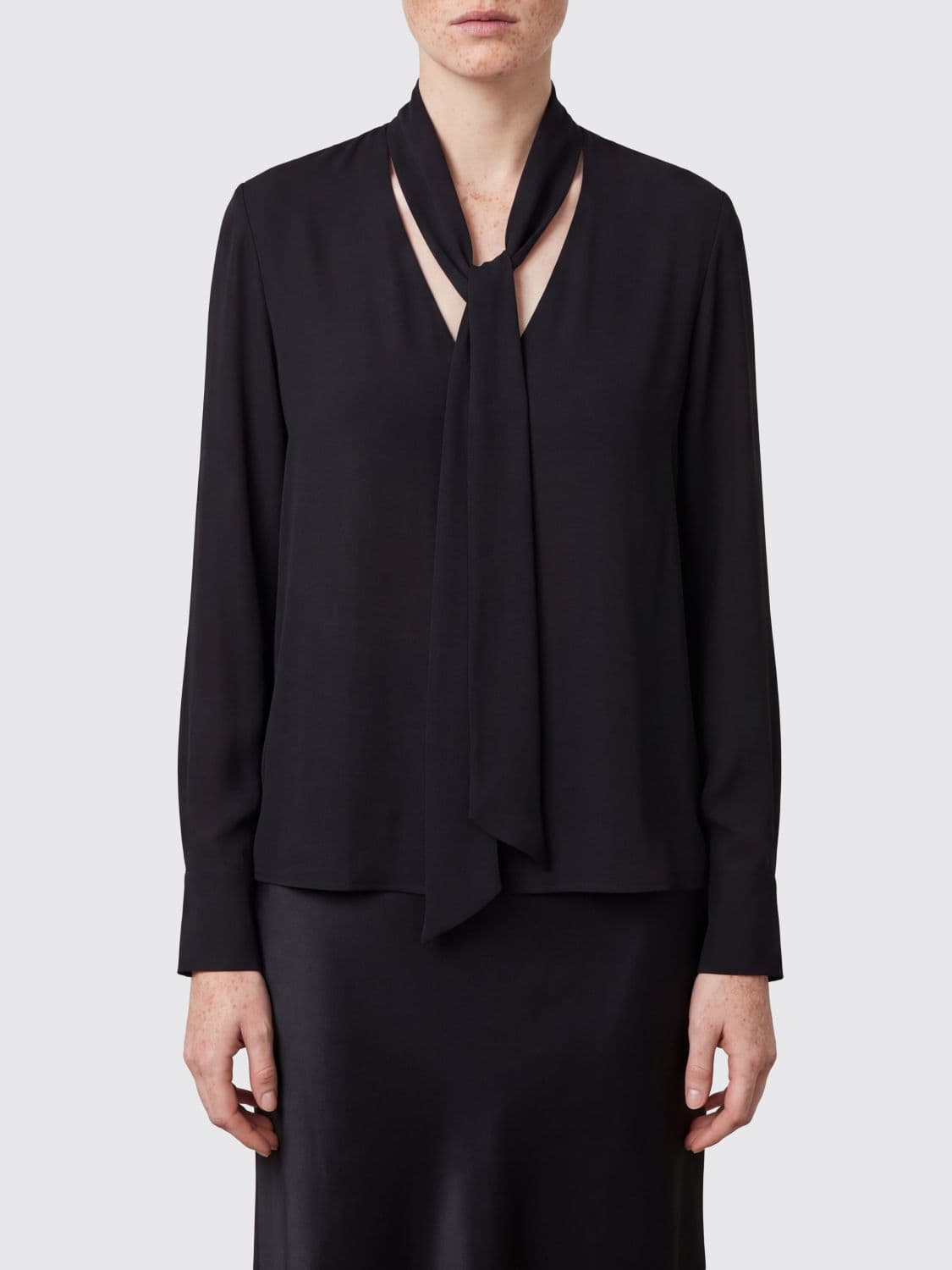 Federica Tosi Pussy-Bow Silk-Blend Blouse with Long Sleeves