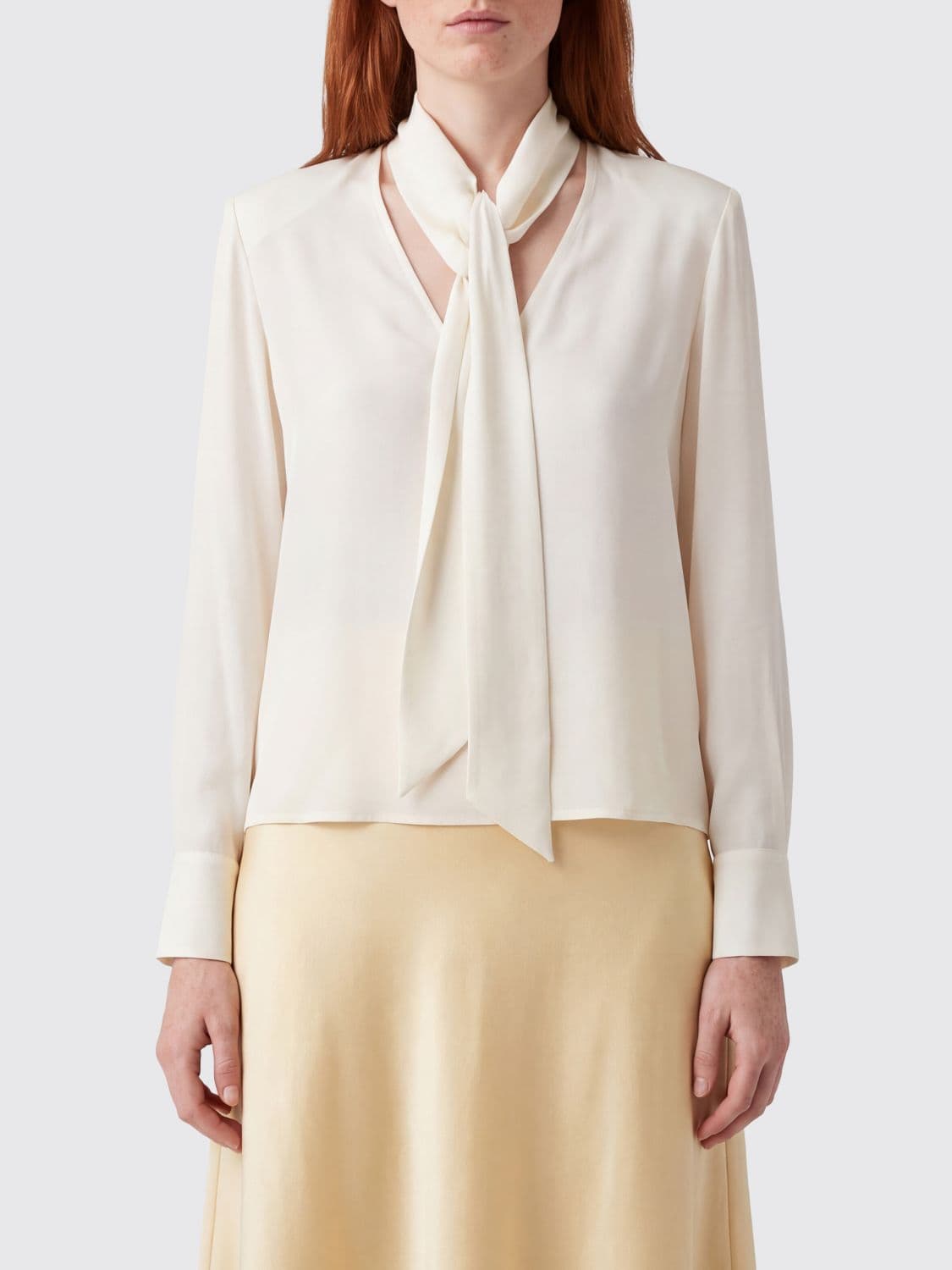 Federica Tosi Pussy-Bow Silk-Blend Blouse with Long Sleeves