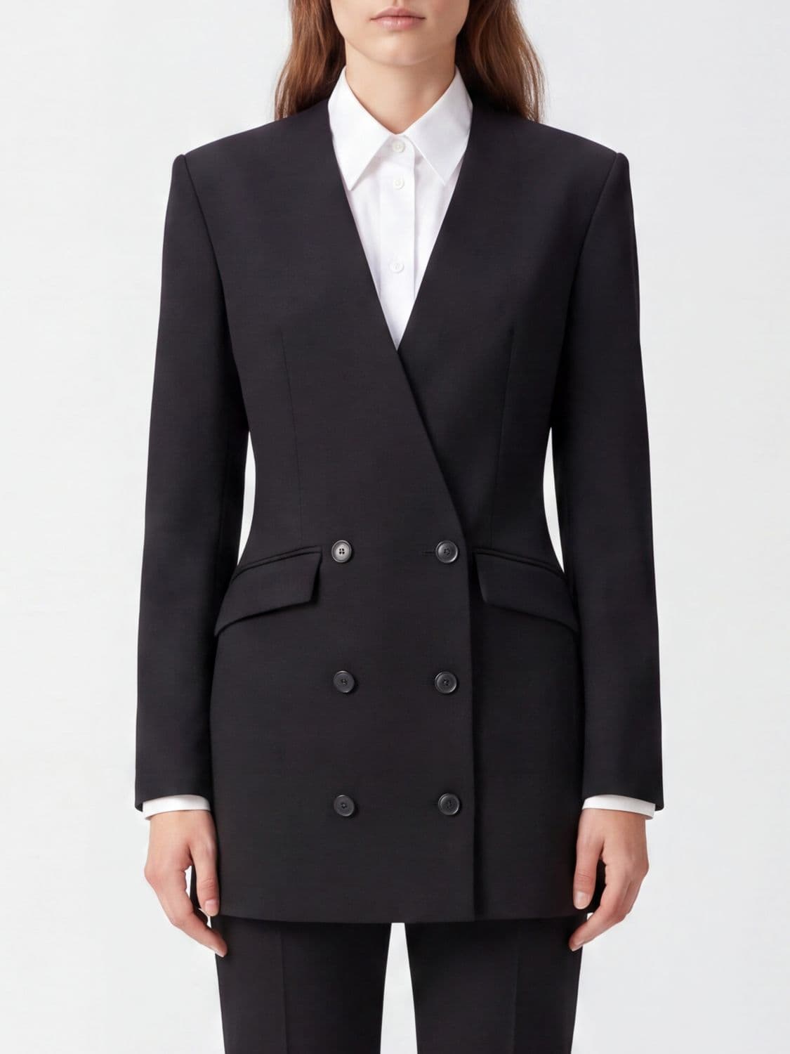 The Andamane Double-Breasted Wool Blend Blazer with Padded Shoulders