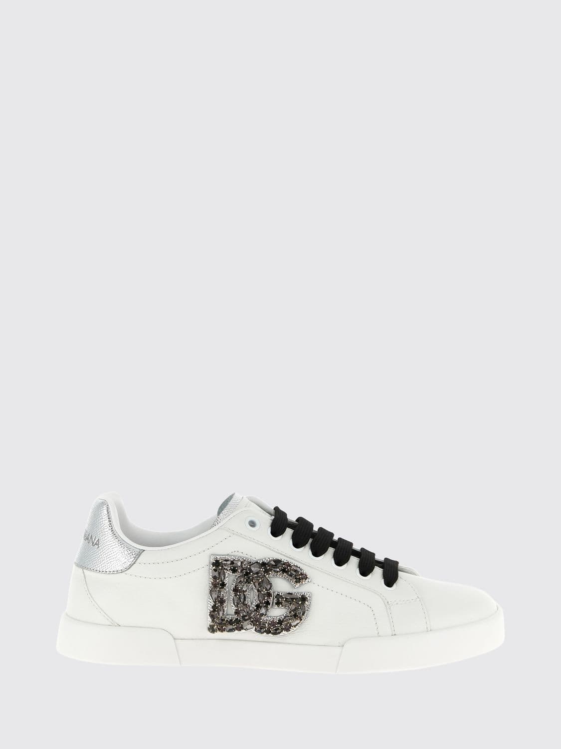 Dolce & Gabbana Portofino Low Top Leather Sneakers with DG Monogram and Rhinestones