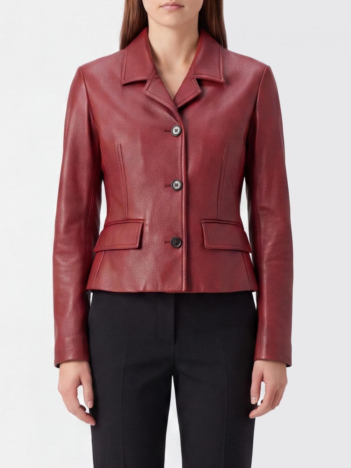 Ferragamo Slim Fit Single-Breasted Lambskin Leather Jacket with Lapels · 40