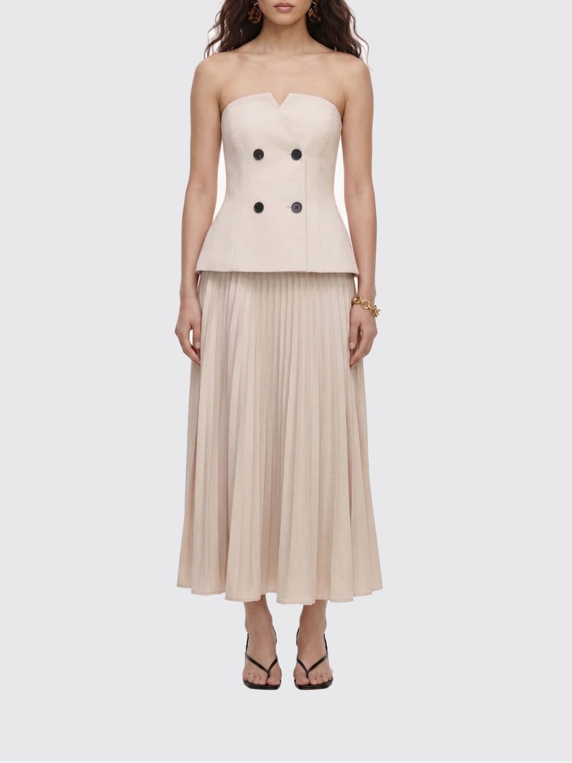Self-Portrait Off-the-Shoulder Pleated Gabardine Midi Cocktail Dress
