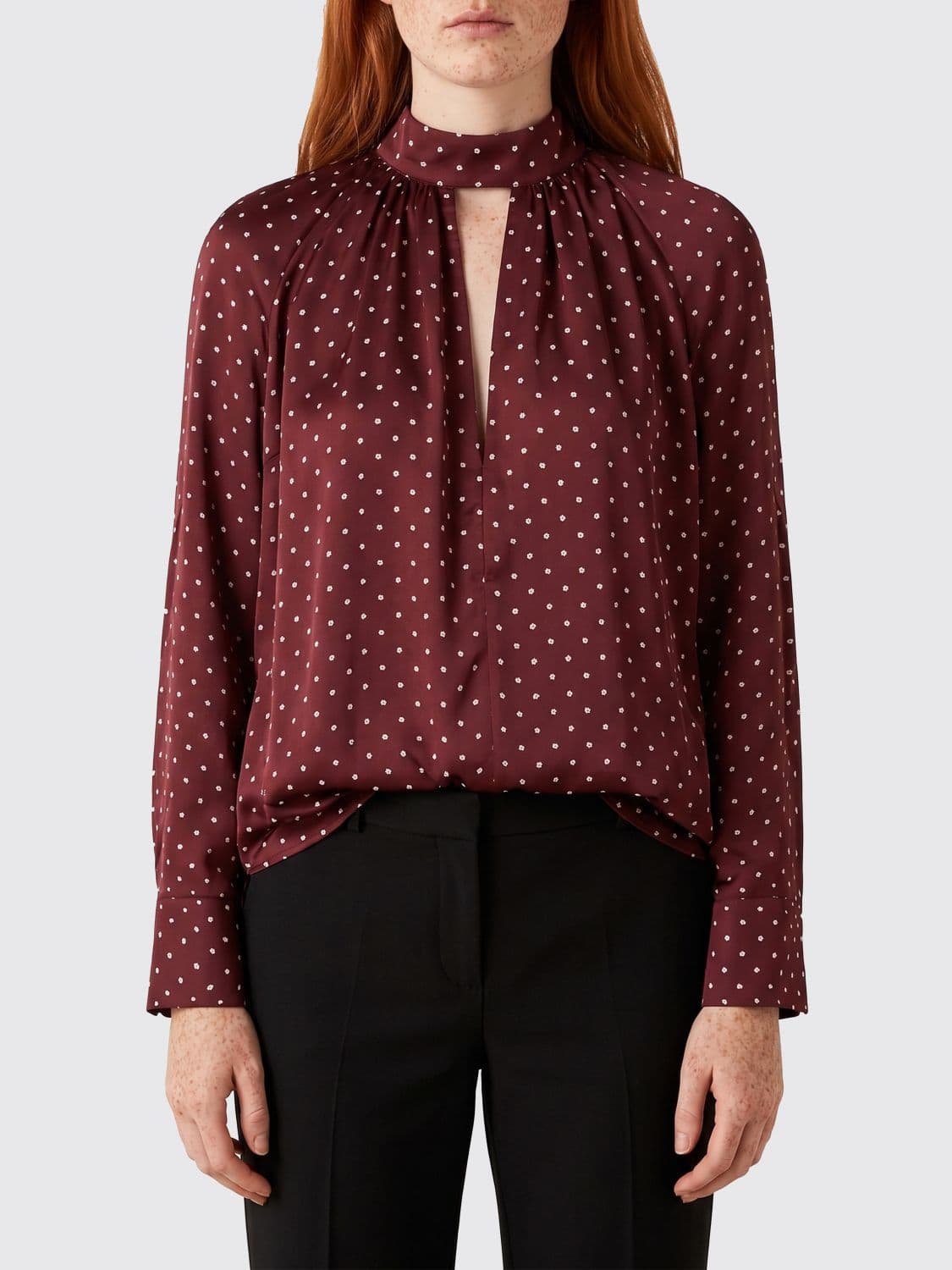 Rotate Polka-Dot Recycled Crêpe Blouse with High V-Neck