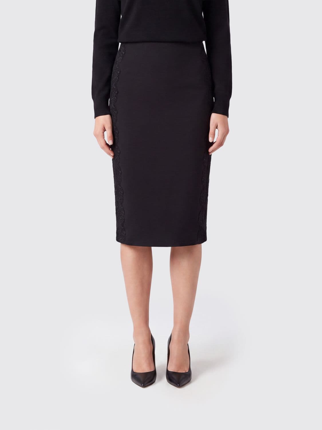 Rotate High-Waisted Lace-Insert Jersey Pencil Midi Skirt