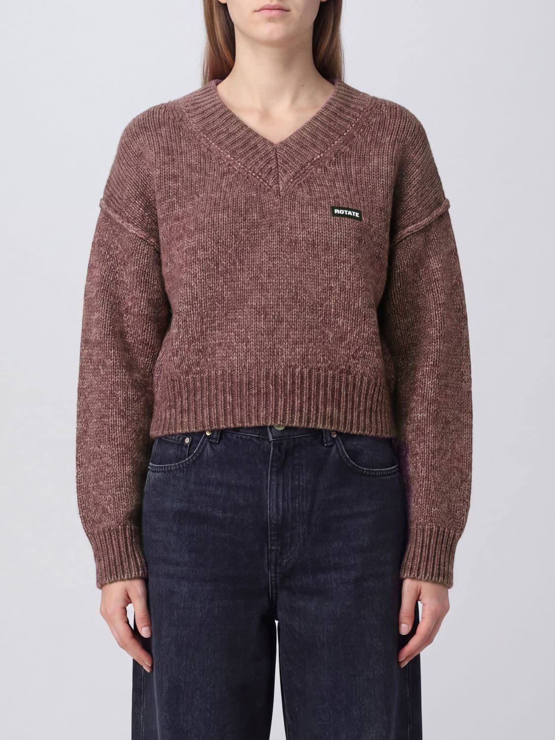 Rotate V-Neck Merino Wool Jumper with Applied Logo
