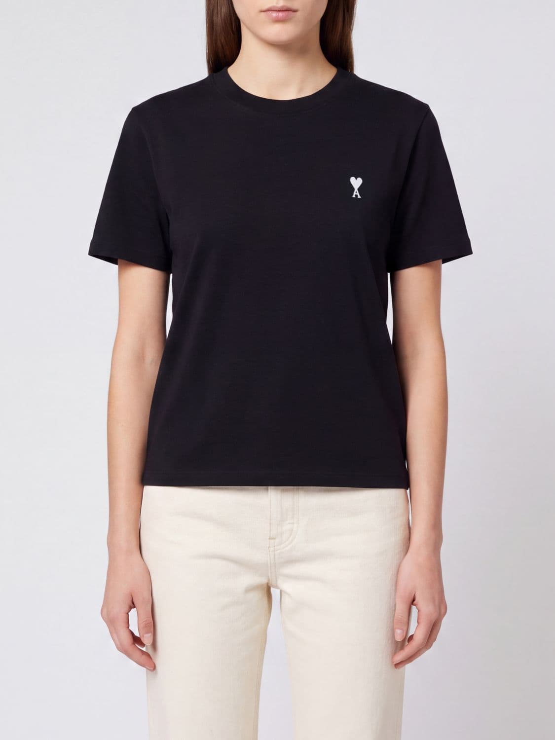 Ami Paris Slim Fit Cotton T-Shirt with Contrast Ami de Coeur Logo