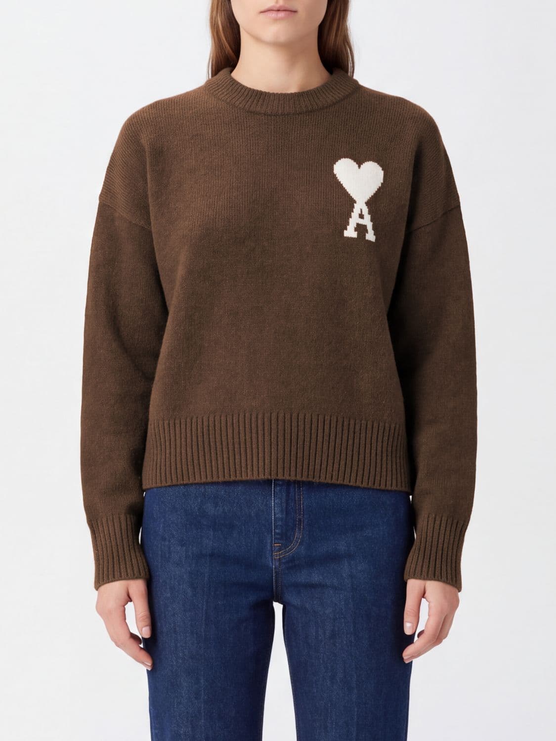Ami Paris Wool and Alpaca Crewneck Jumper with Jacquard Logo