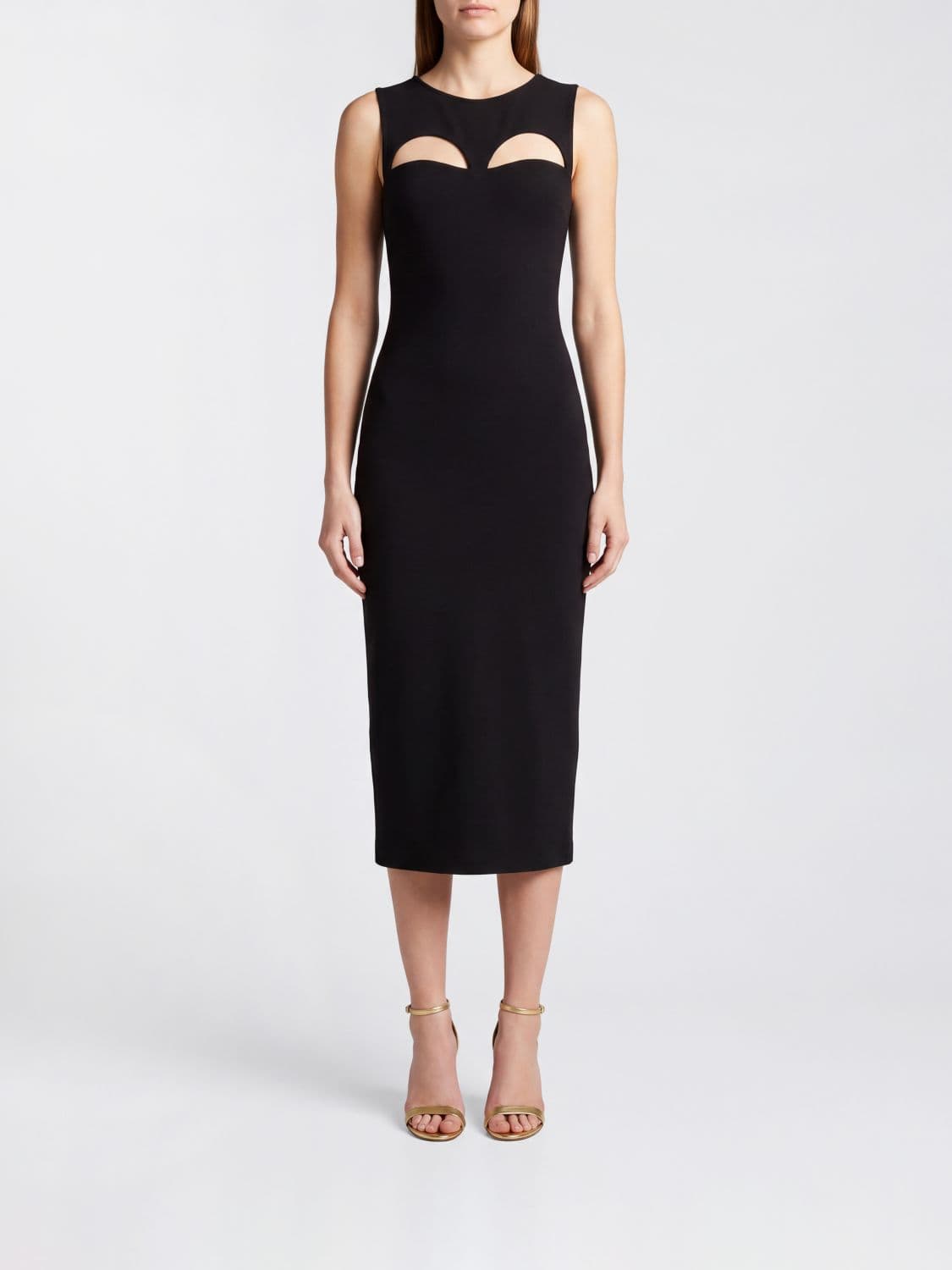 Elisabetta Franchi Off-the-Shoulder Midi Sheath Dress with Cut-Out Details
