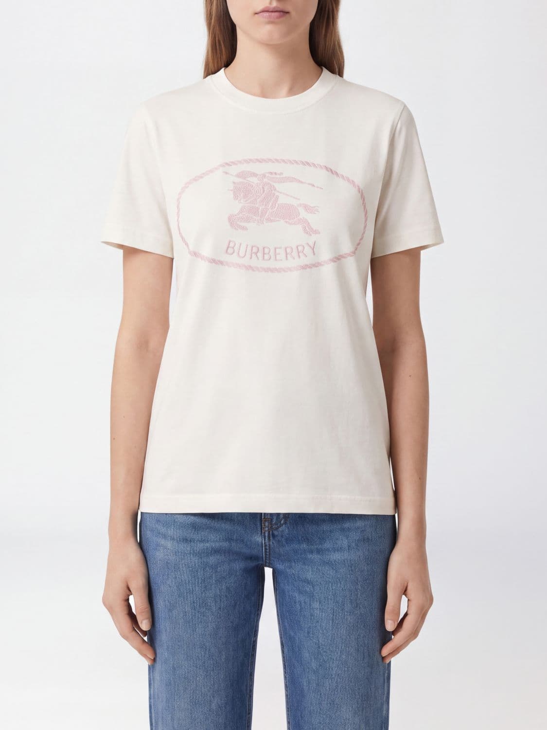 Burberry Slim Fit Pink Cotton T-Shirt with Equestrian Knight (EKD) Logo · XS
